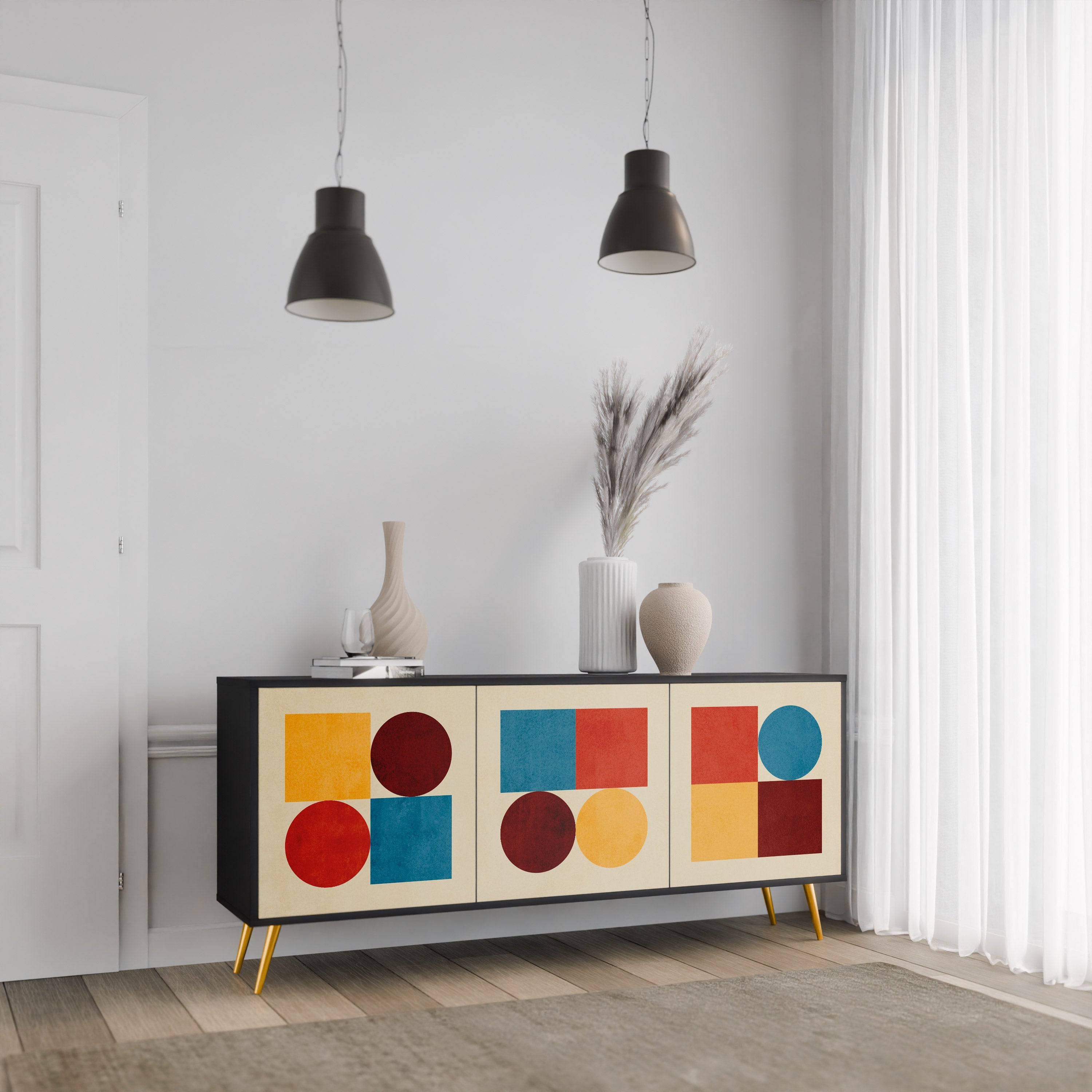 GEOMETRIC PUZZLE 3-Door Sideboard in Black Finish