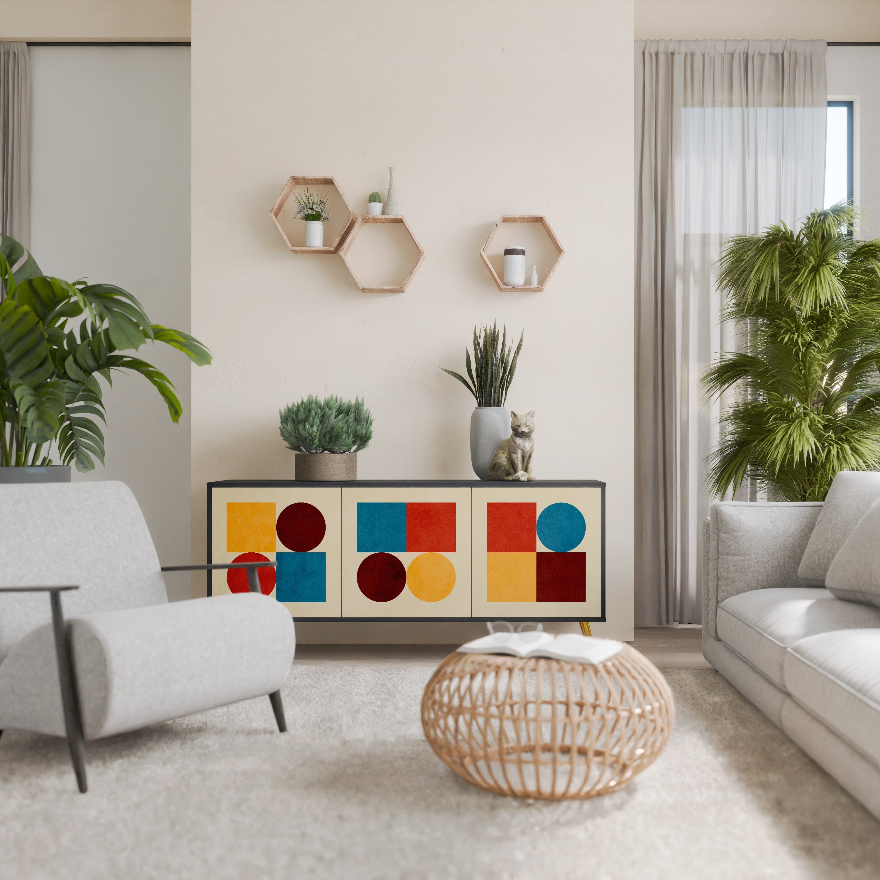 GEOMETRIC PUZZLE 3-Door Sideboard in Black Finish