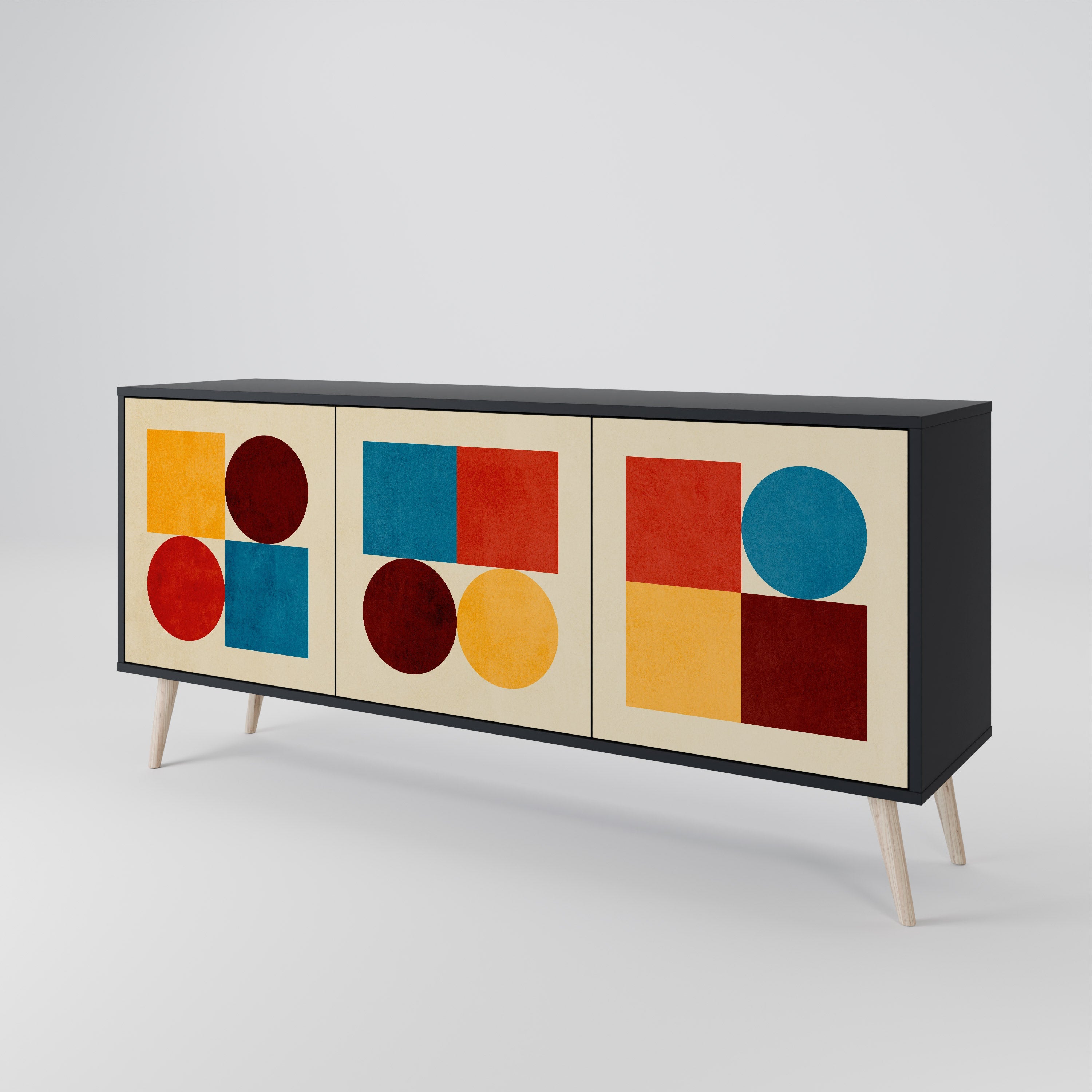 GEOMETRIC PUZZLE 3-Door Sideboard in Black Finish