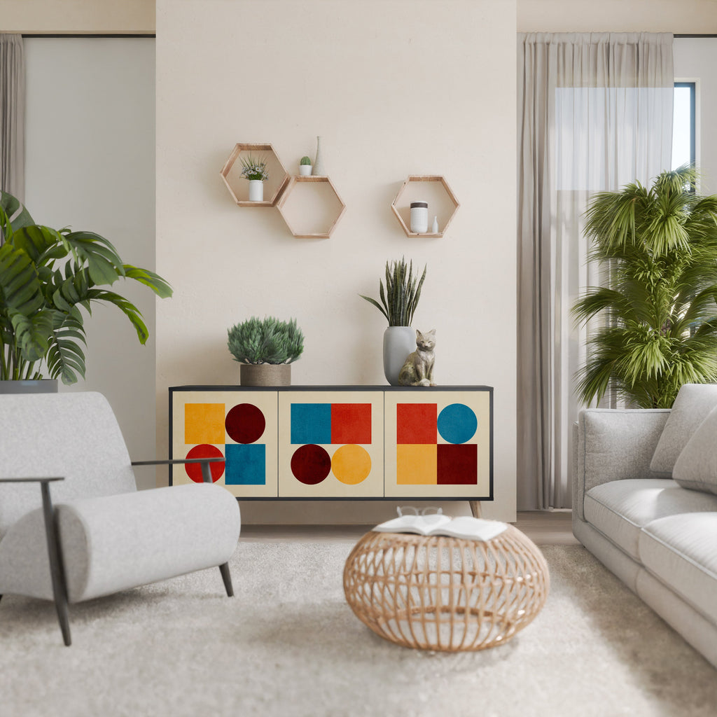 GEOMETRIC PUZZLE 3-Door Sideboard in Black Finish