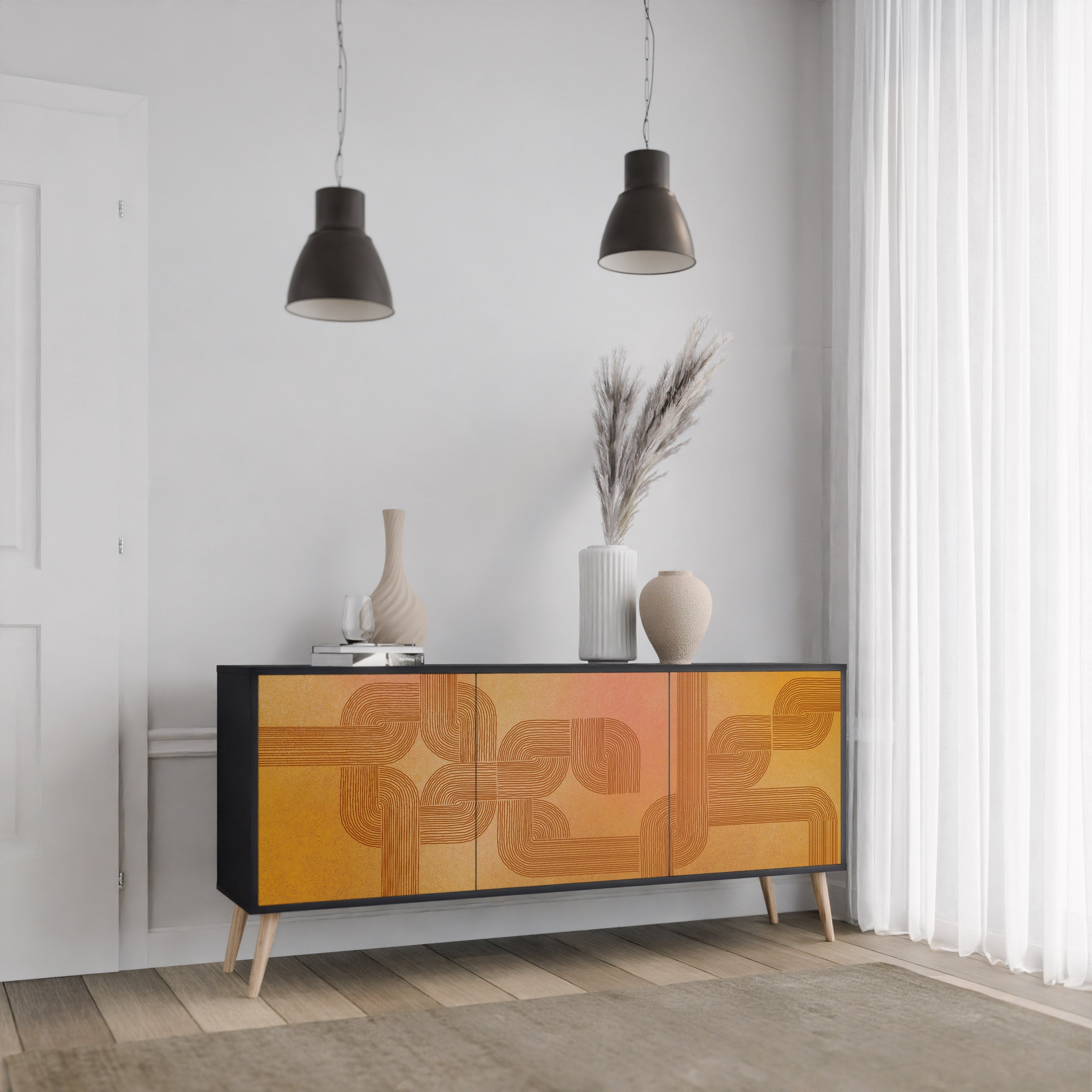 STRENGTHENING RELATION 3-Door Sideboard in Black Finish