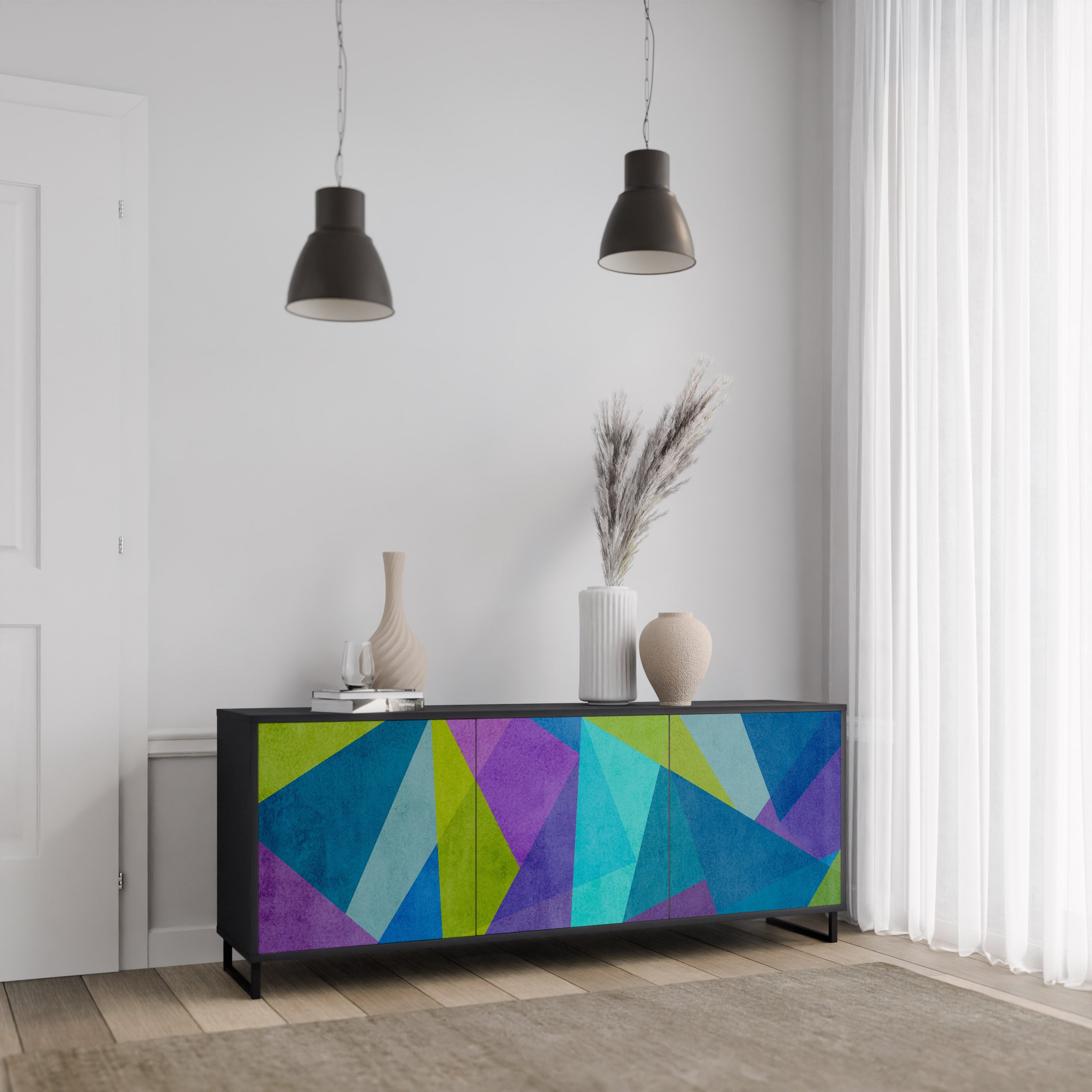 COLD SHOWCASE 3-Door Sideboard in Black Finish