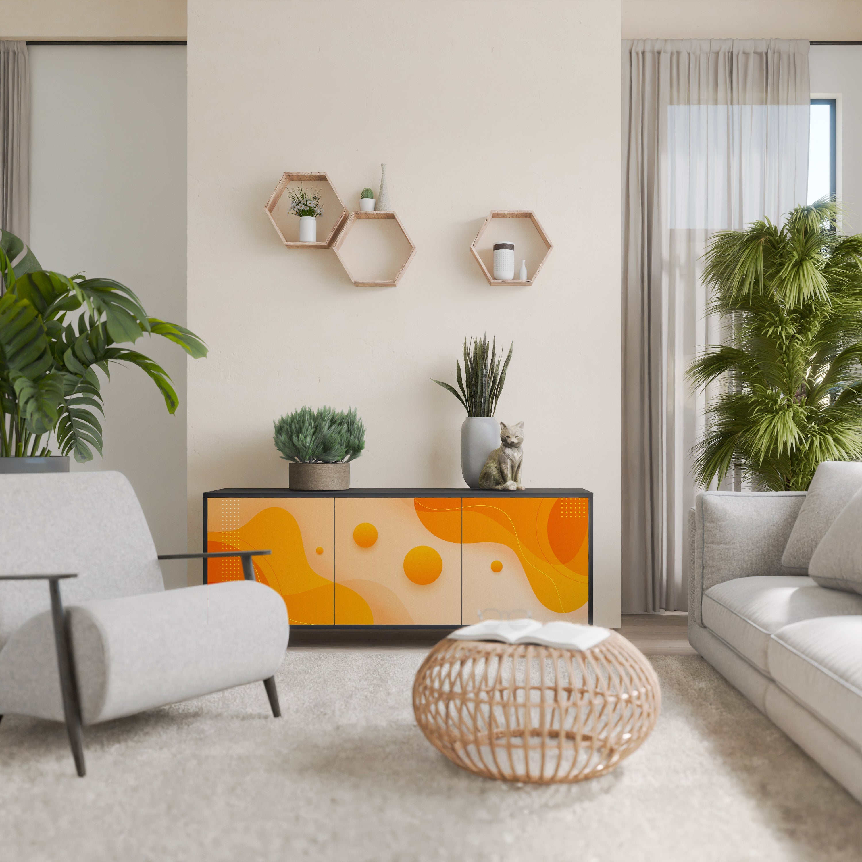 ORANGE ARRANGEMENT Aparador de 3 Portas em Acabamento Preto