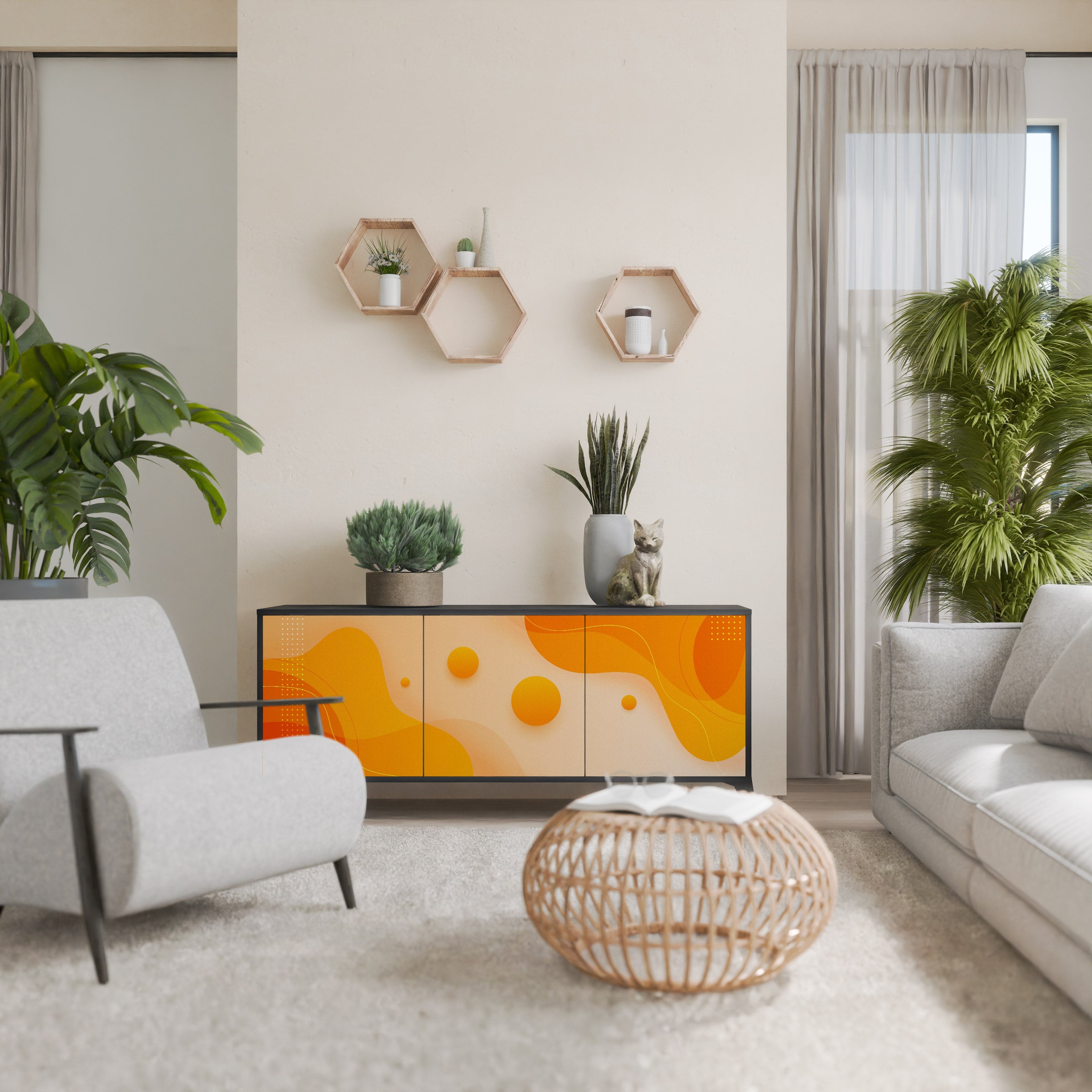 ORANGE ARRANGEMENT Aparador de 3 Portas em Acabamento Preto