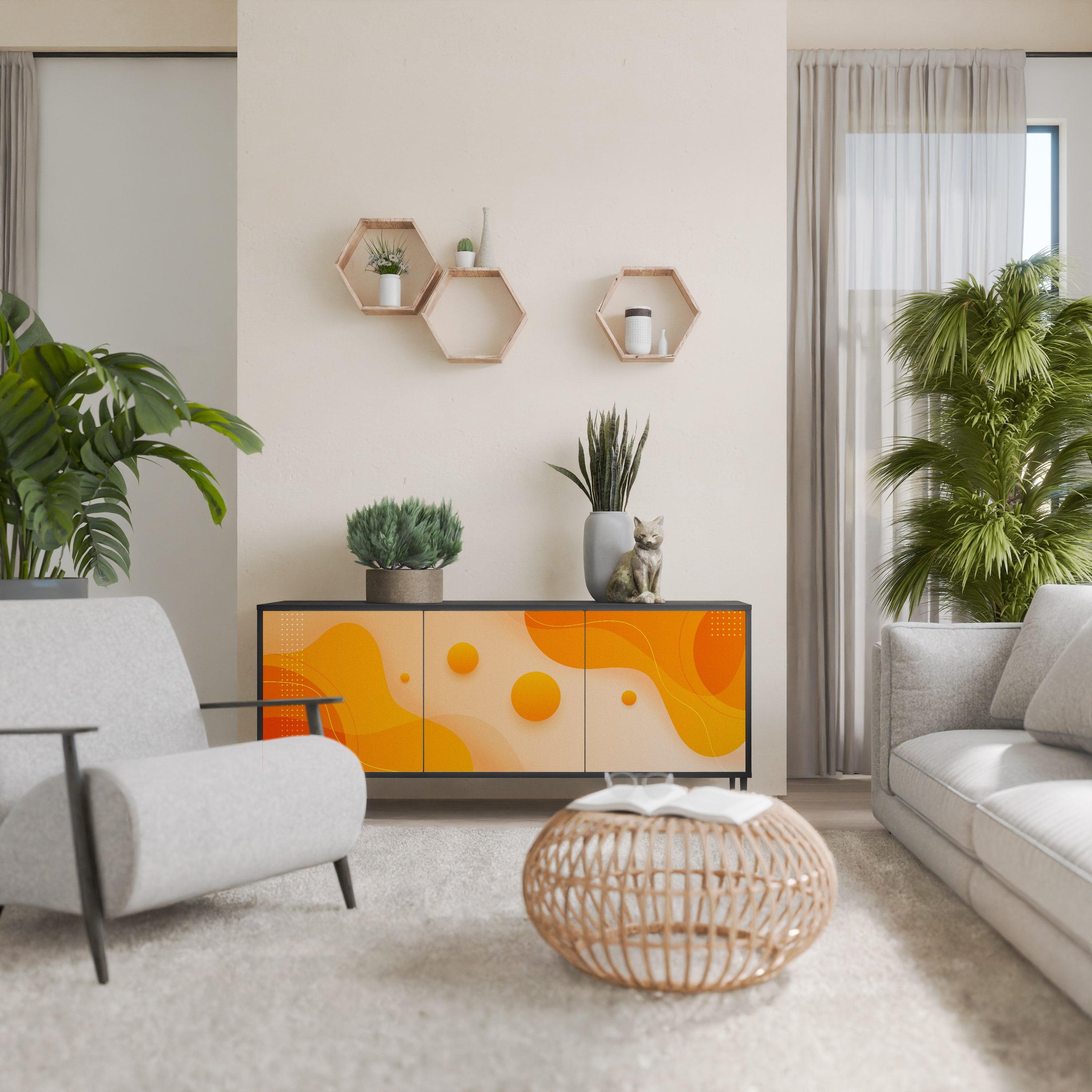 ORANGE ARRANGEMENT Aparador de 3 Portas em Acabamento Preto