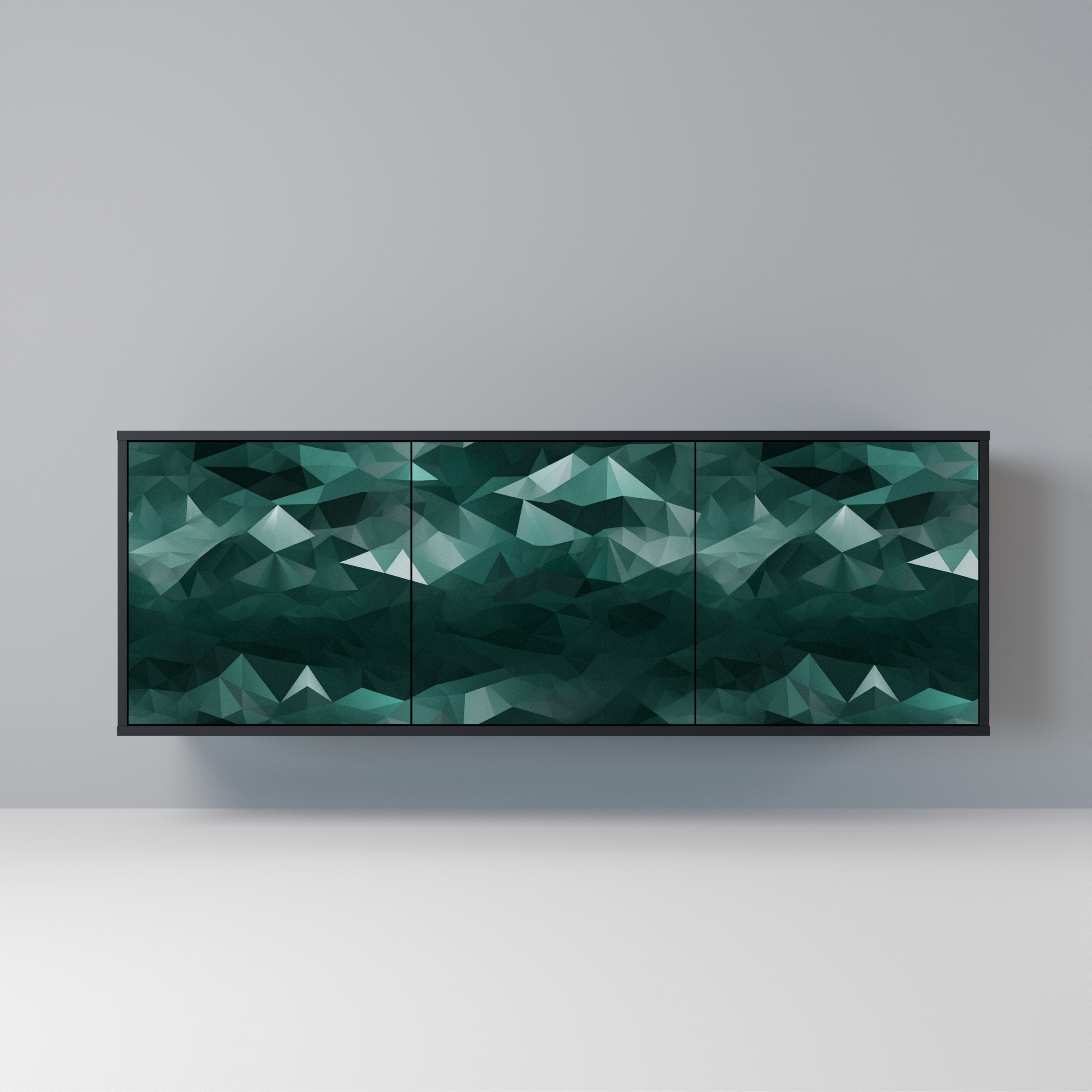 POLYGONAL FLOATING Aparador de 3 Portas em Acabamento Preto