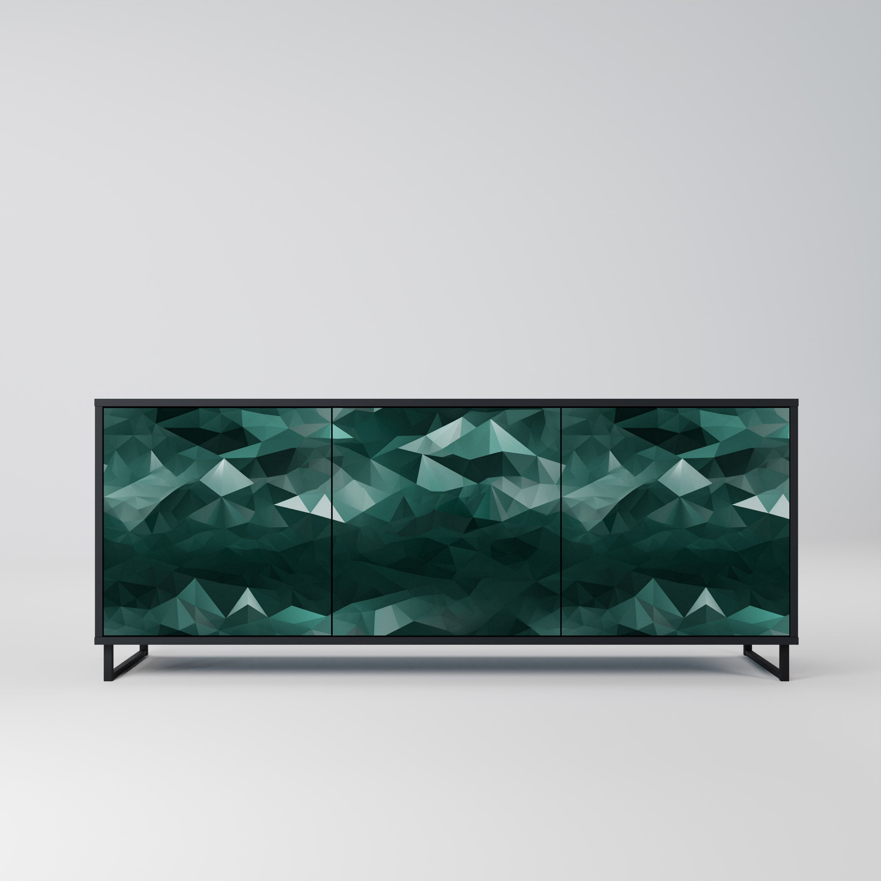 POLYGONAL FLOATING Aparador de 3 Portas em Acabamento Preto