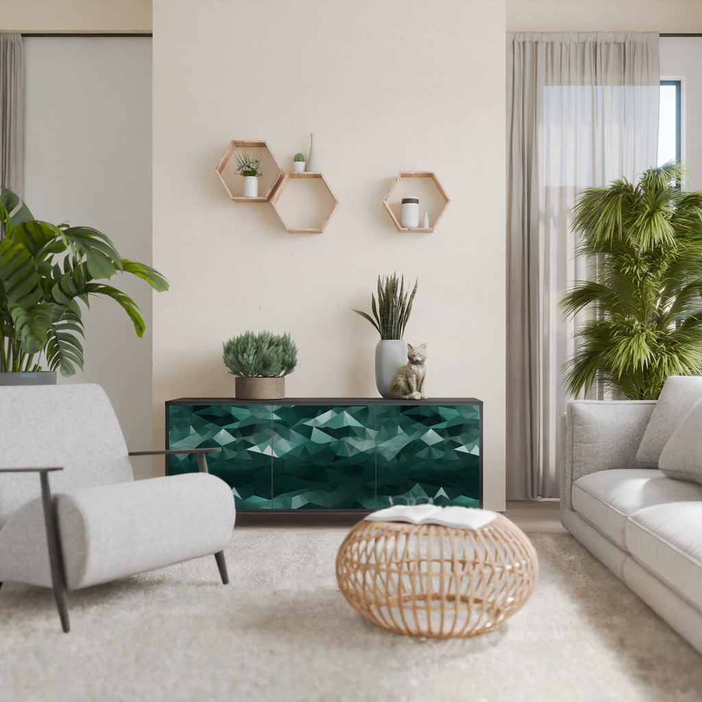 POLYGONAL FLOATING 3-Door Sideboard in Black Finish