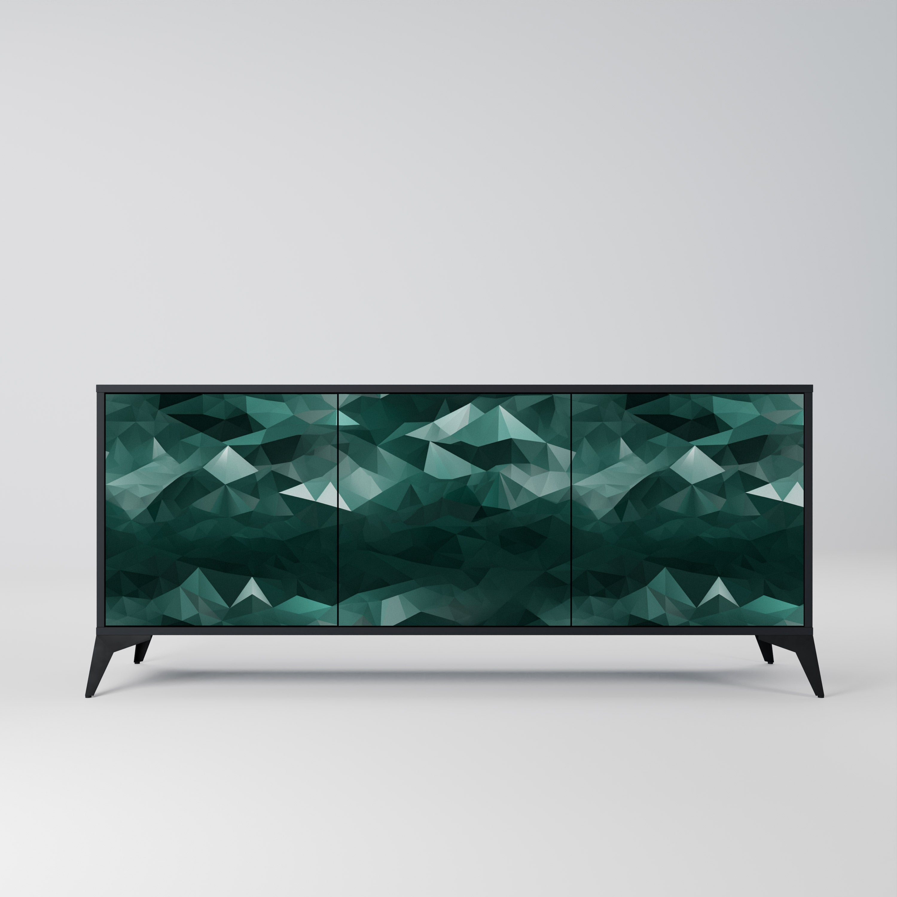 POLYGONAL FLOATING Aparador de 3 Portas em Acabamento Preto