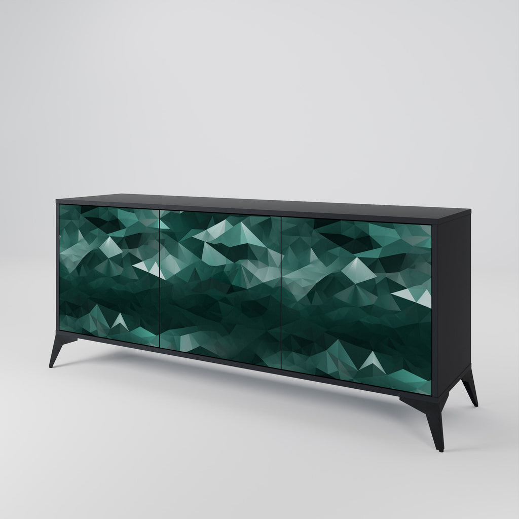 POLYGONAL FLOATING 3-Door Sideboard in Black Finish