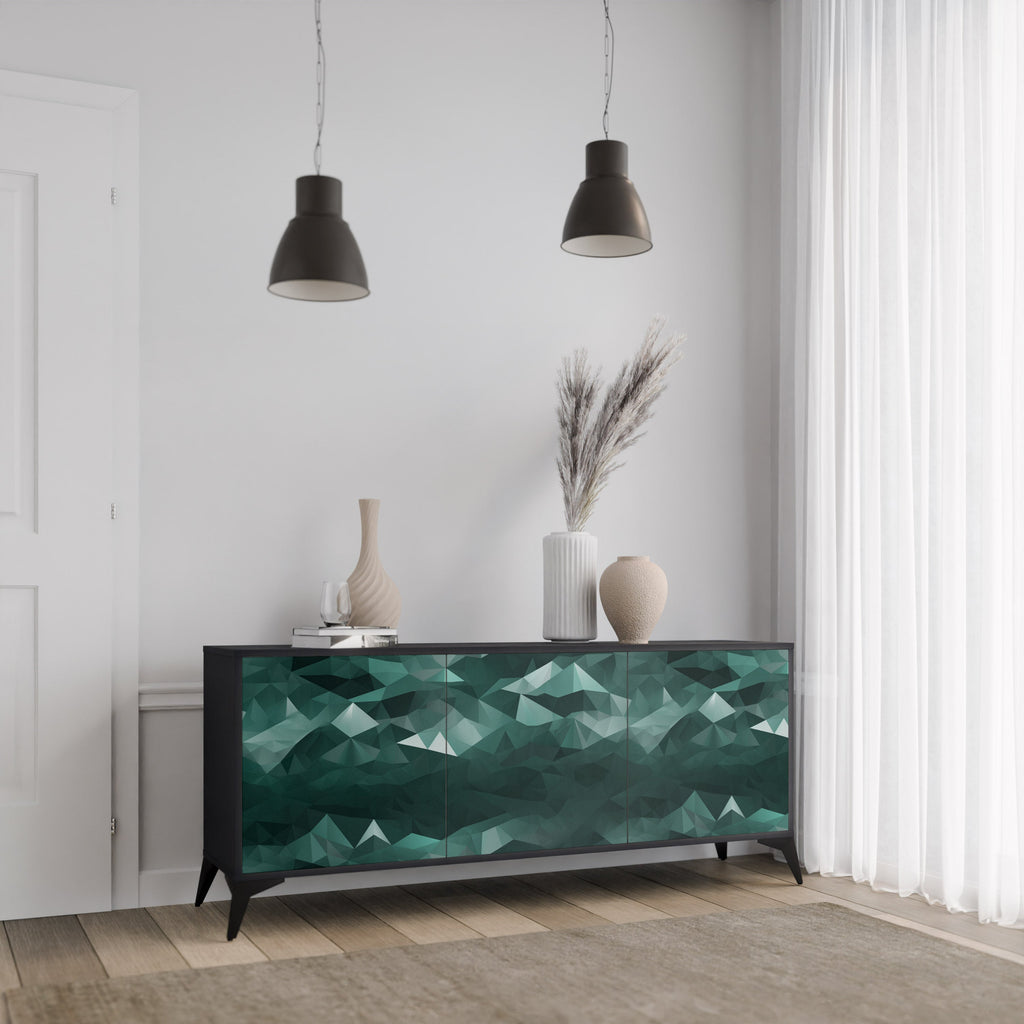 POLYGONAL FLOATING 3-Door Sideboard in Black Finish