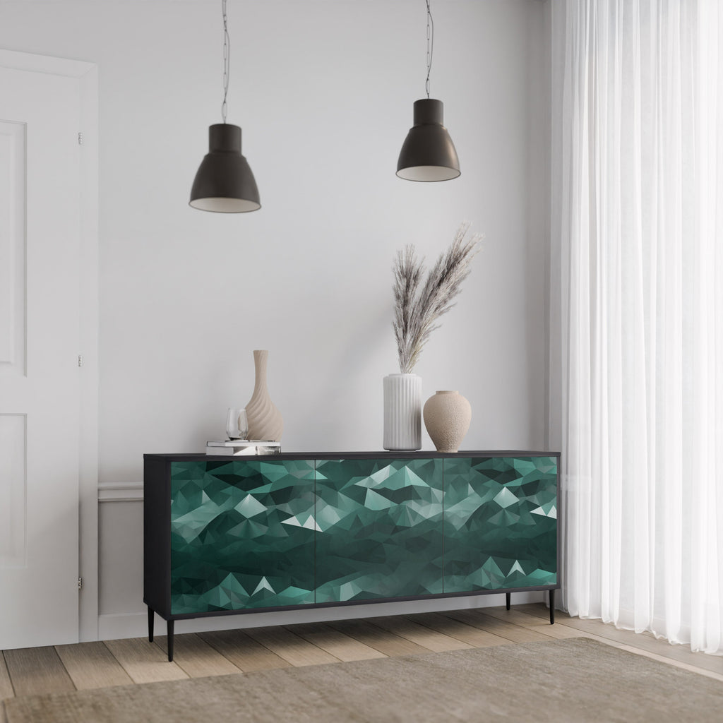 POLYGONAL FLOATING 3-Door Sideboard in Black Finish