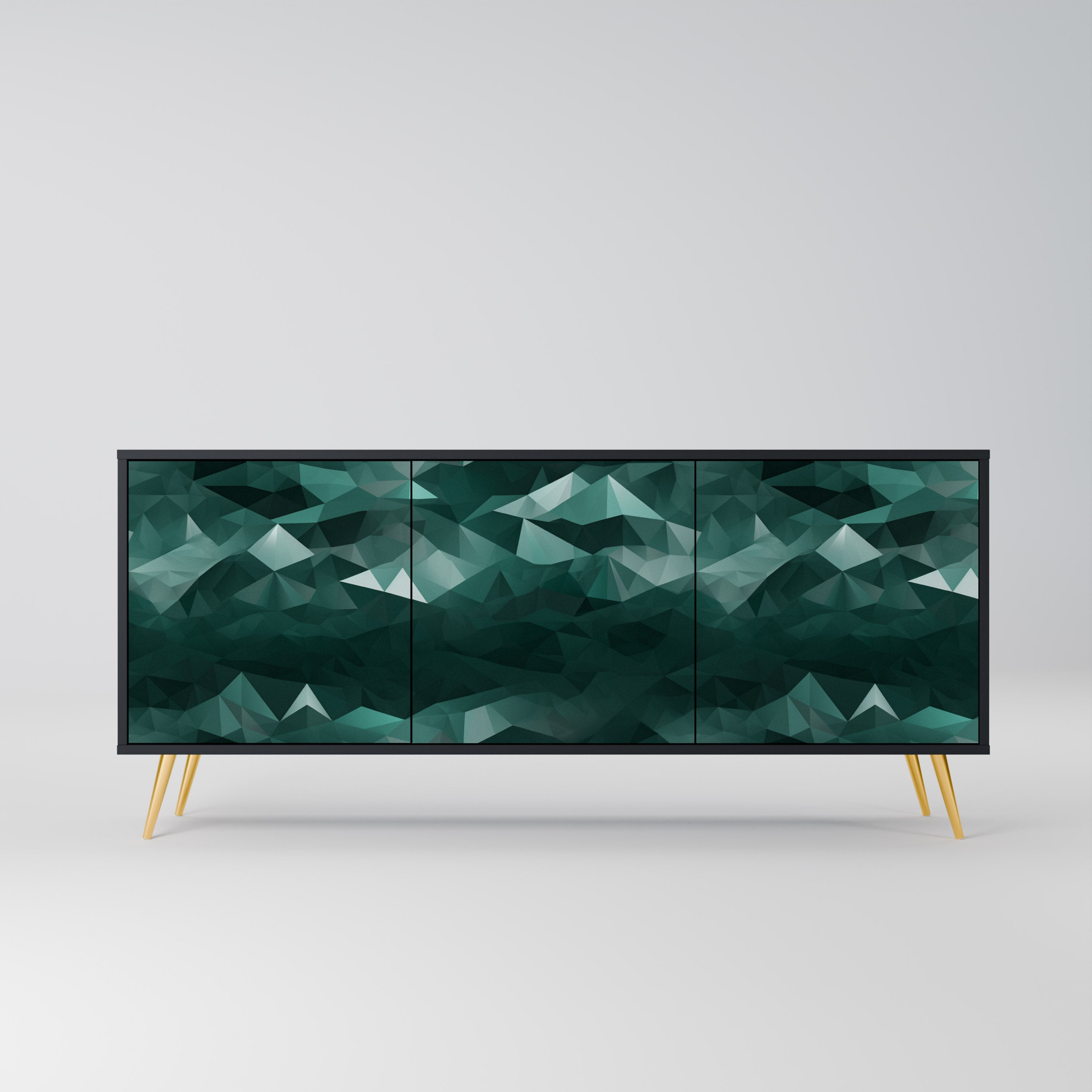 POLYGONAL FLOATING Aparador de 3 Portas em Acabamento Preto