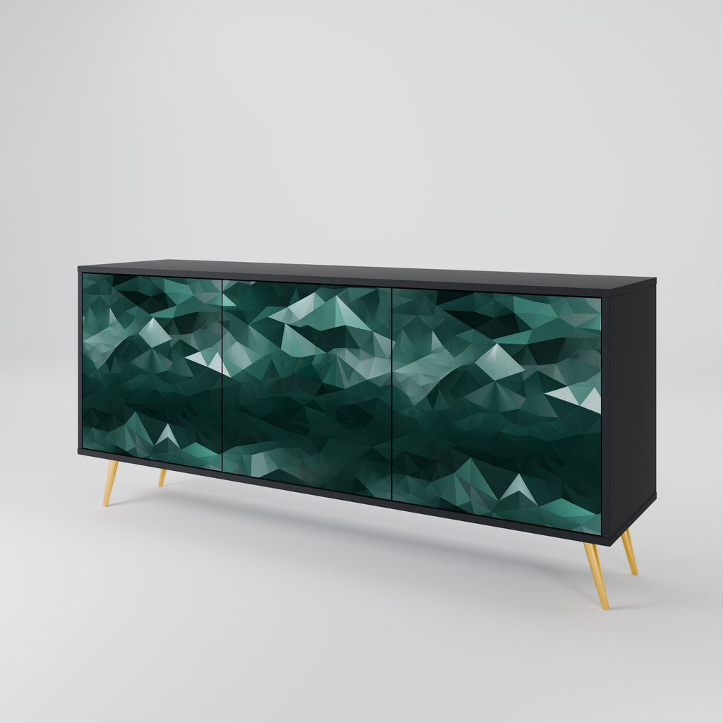 POLYGONAL FLOATING 3-Door Sideboard in Black Finish