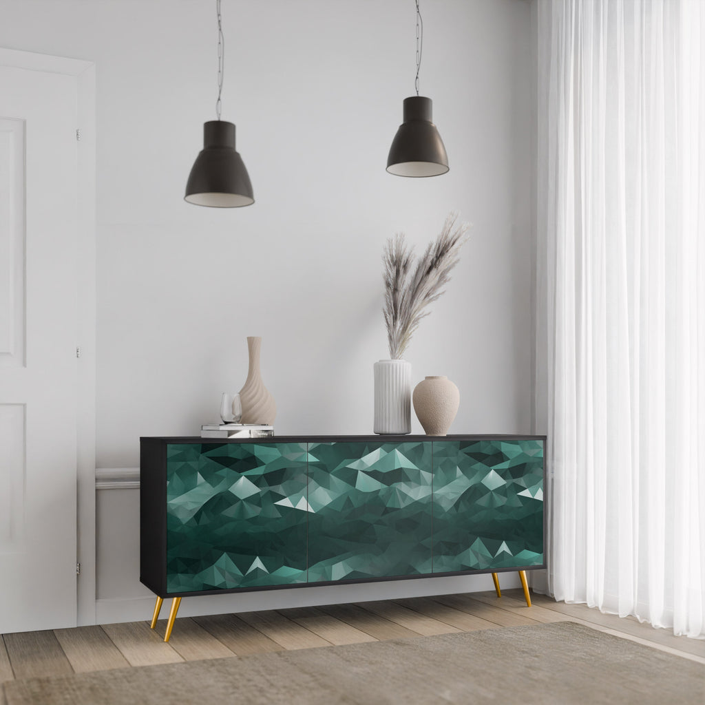 POLYGONAL FLOATING 3-Door Sideboard in Black Finish