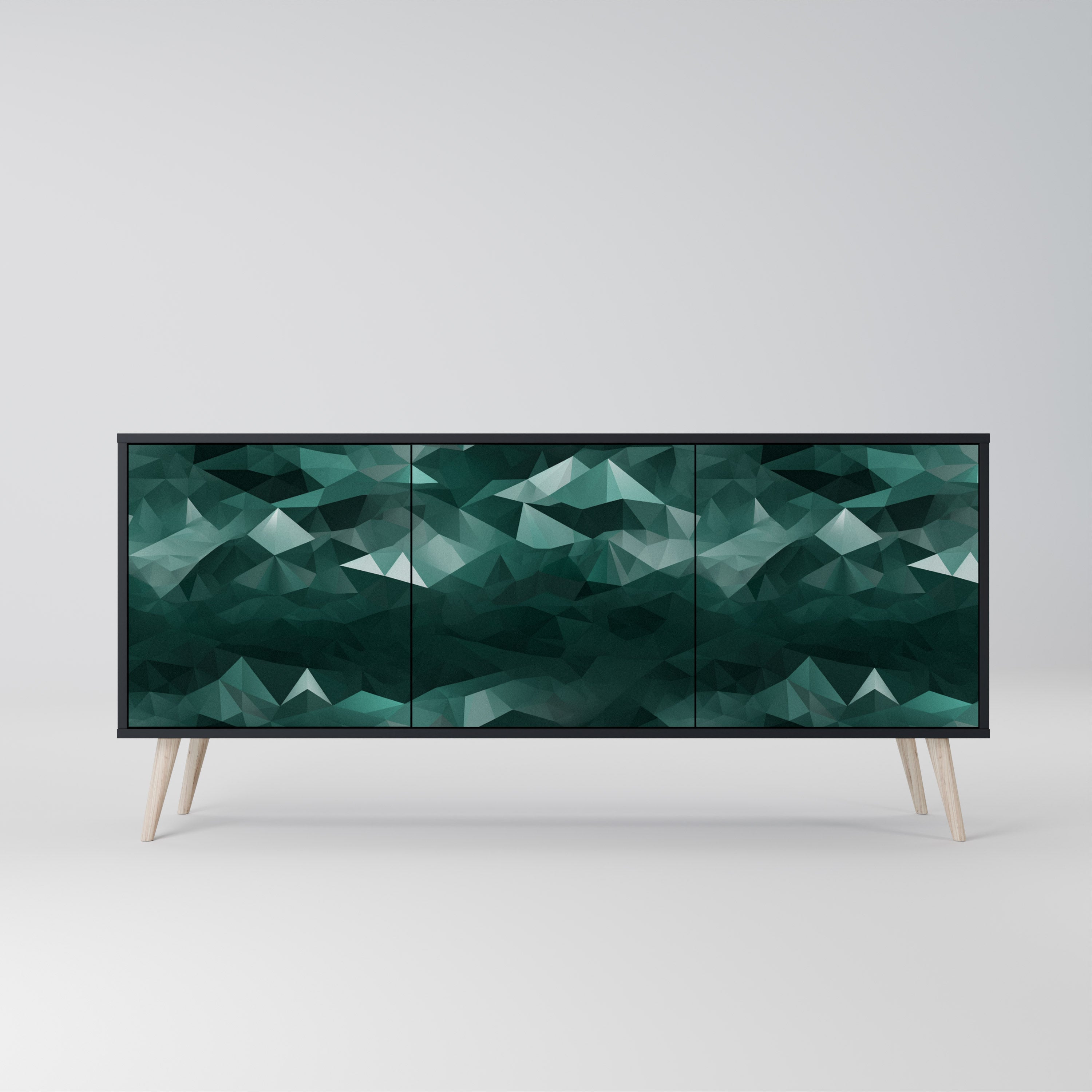 POLYGONAL FLOATING Aparador de 3 Portas em Acabamento Preto