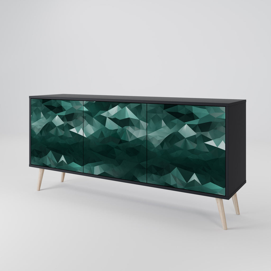 POLYGONAL FLOATING 3-Door Sideboard in Black Finish