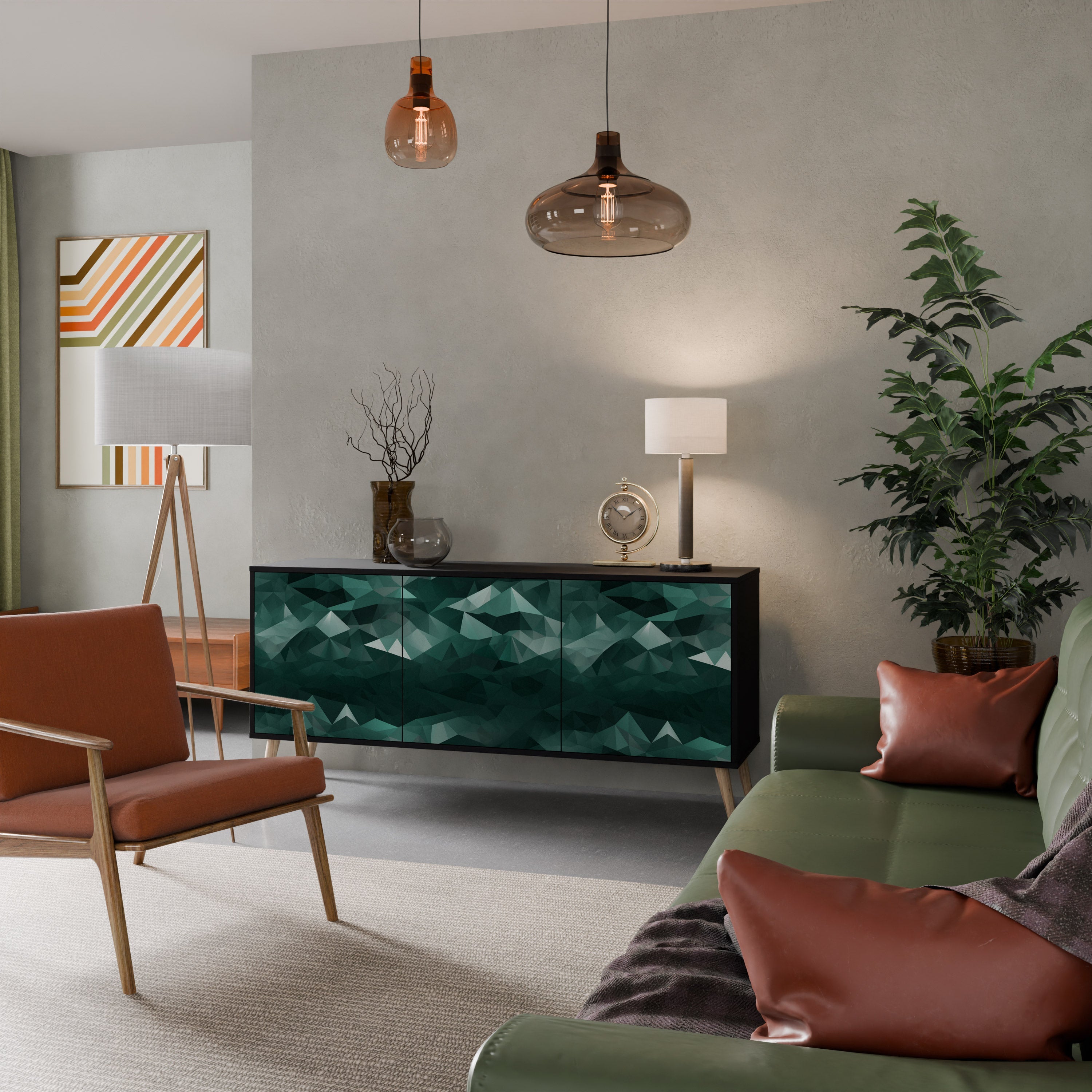 POLYGONAL FLOATING 3-Door Sideboard in Black Finish