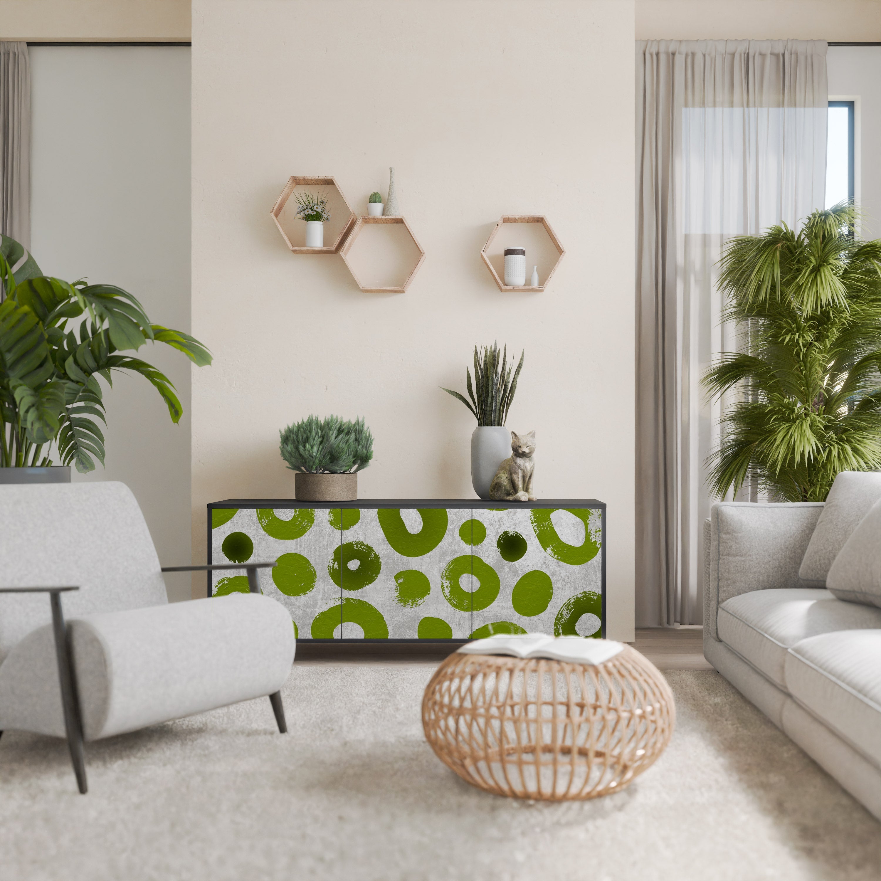 GREEN RHAPSODY Aparador de 3 Portas em Acabamento Preto