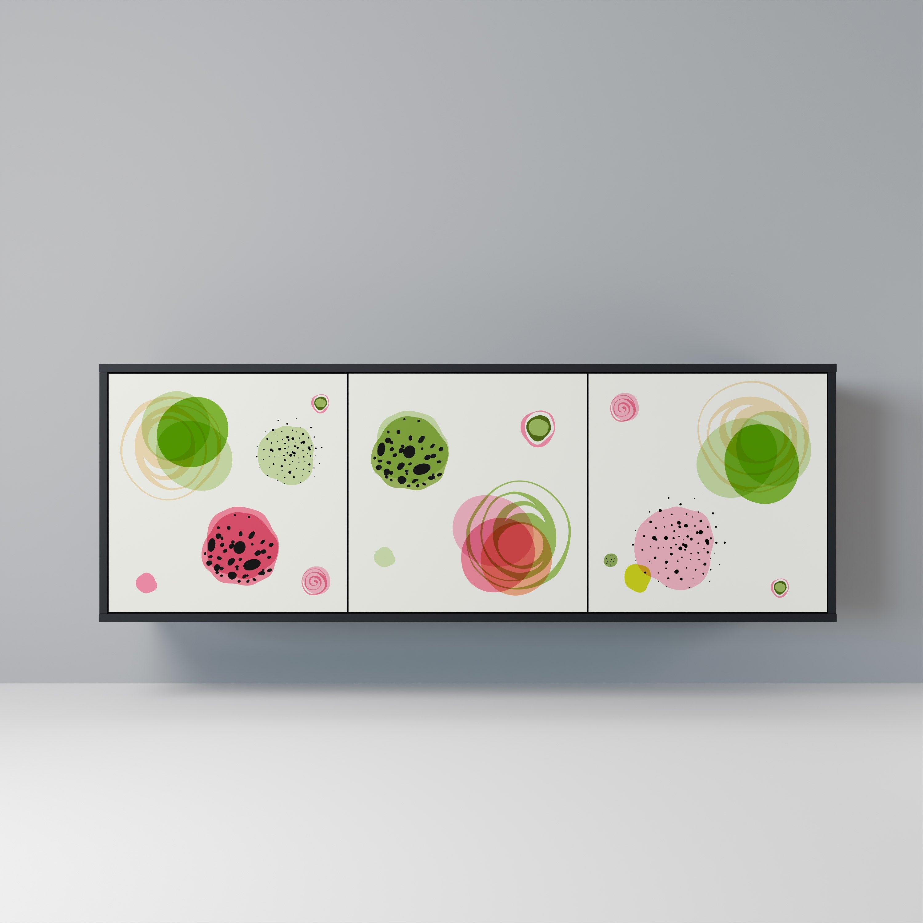 COLORFUL COSMOS Aparador de 3 Portas em Acabamento Preto