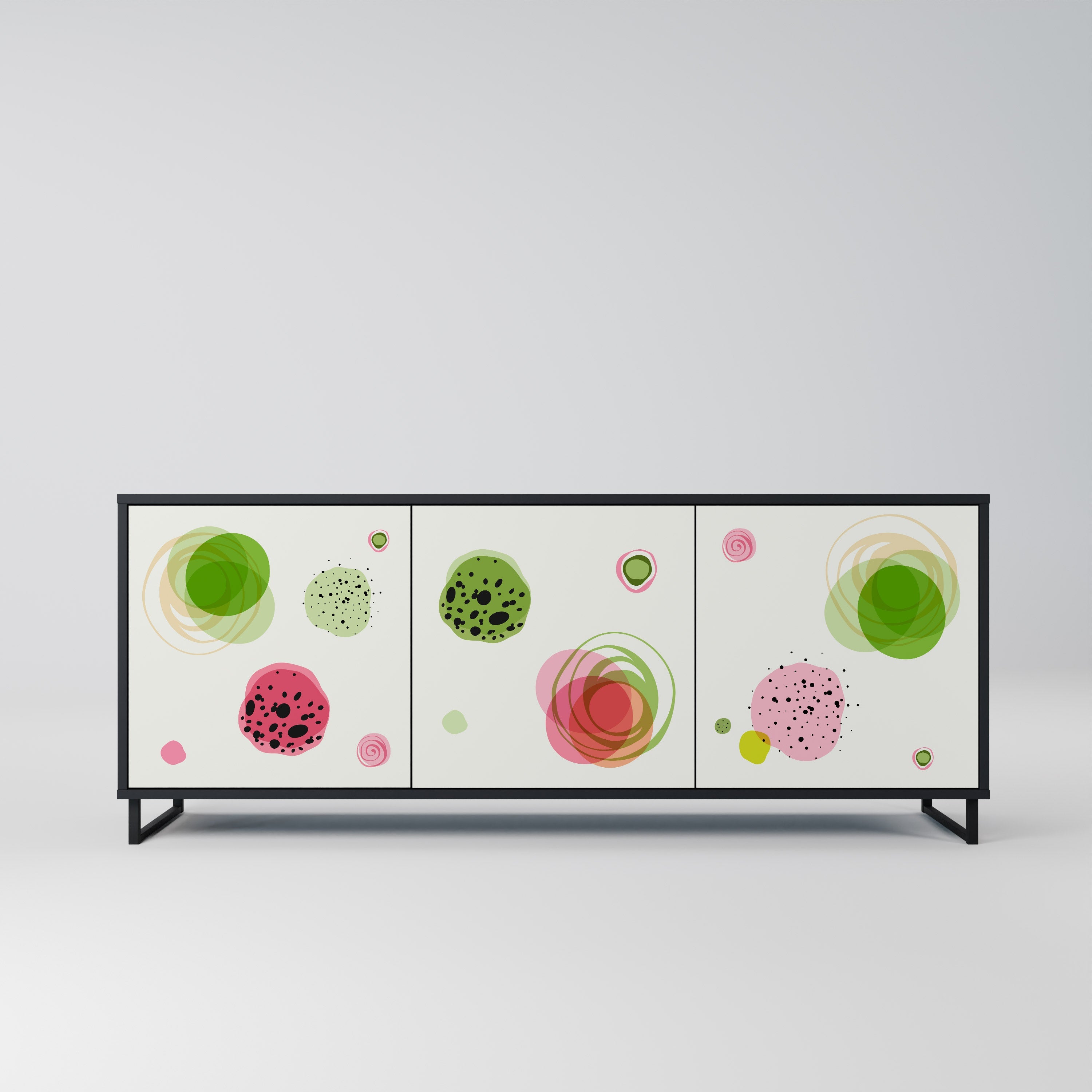 COLORFUL COSMOS Aparador de 3 Portas em Acabamento Preto