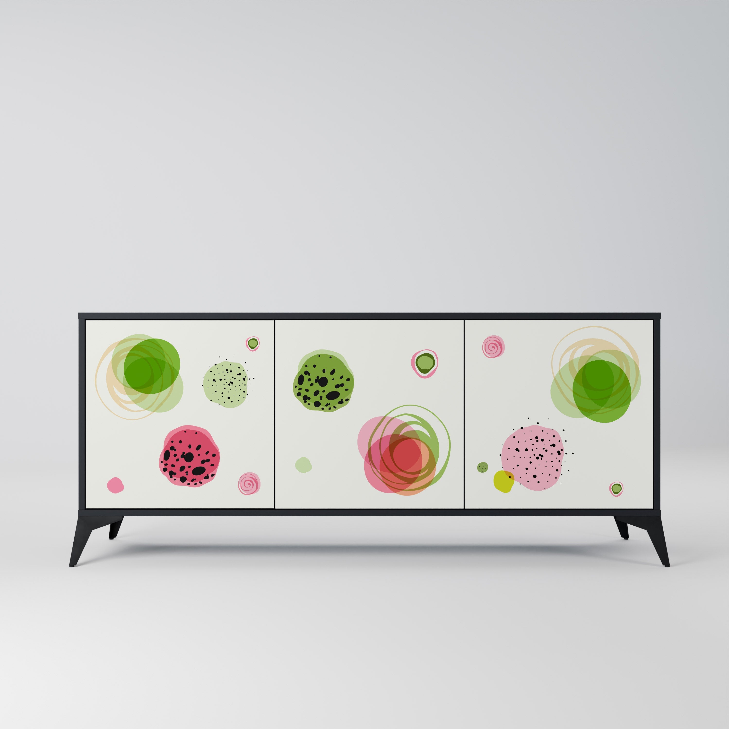 COLORFUL COSMOS Aparador de 3 Portas em Acabamento Preto