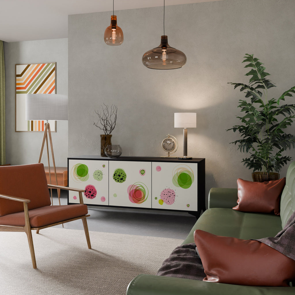 COLORFUL COSMOS Aparador de 3 Portas em Acabamento Preto