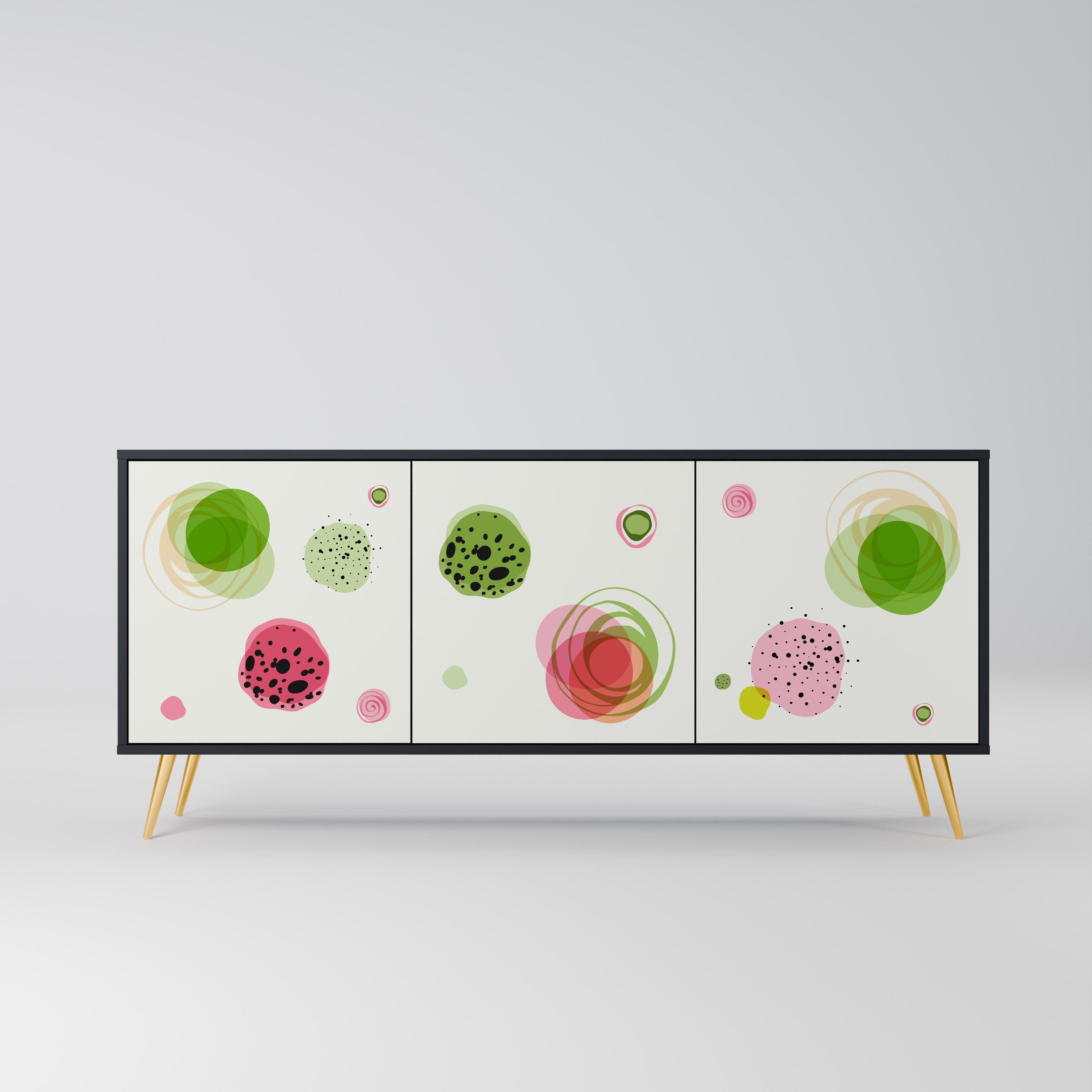 COLORFUL COSMOS Aparador de 3 Portas em Acabamento Preto