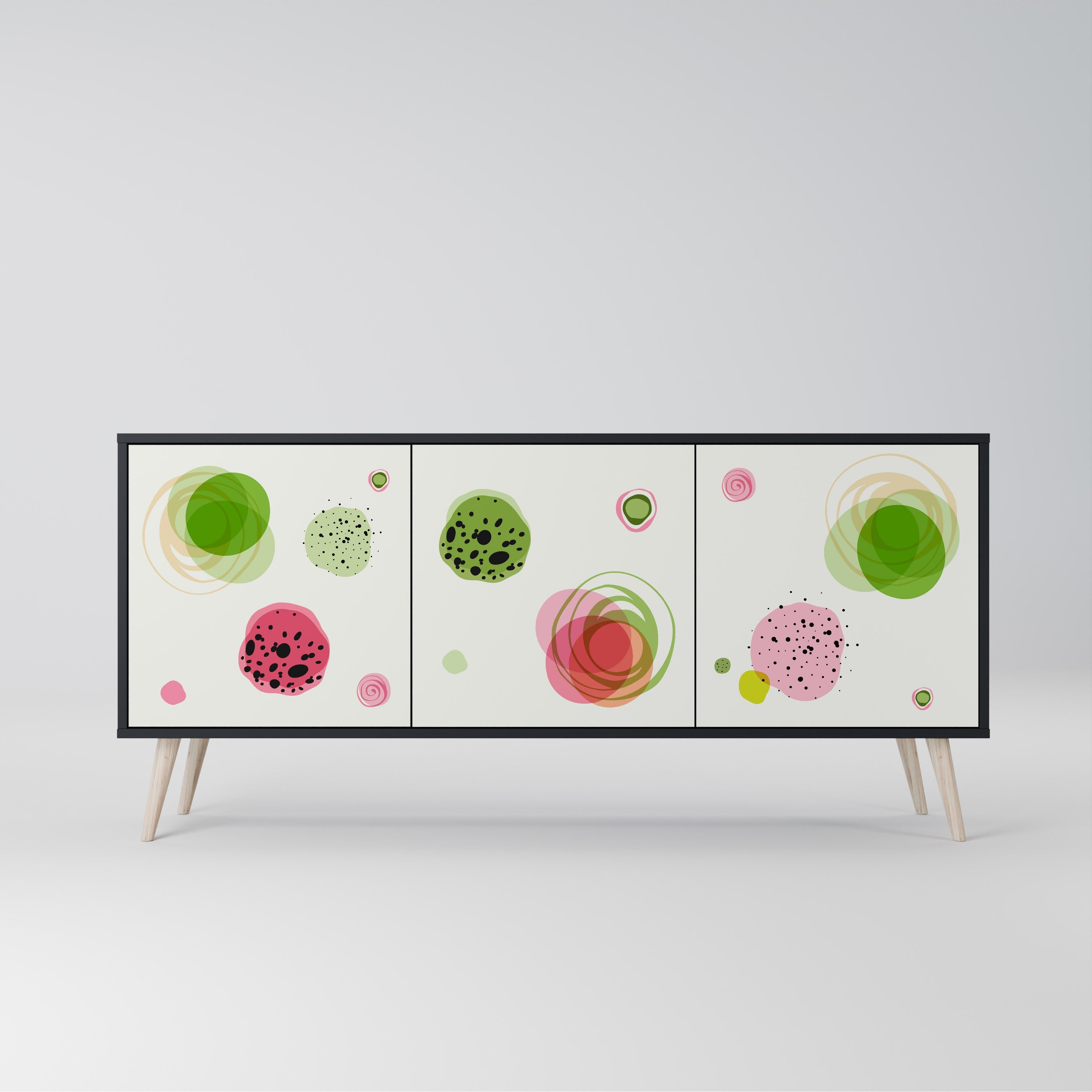 COLORFUL COSMOS Aparador de 3 Portas em Acabamento Preto