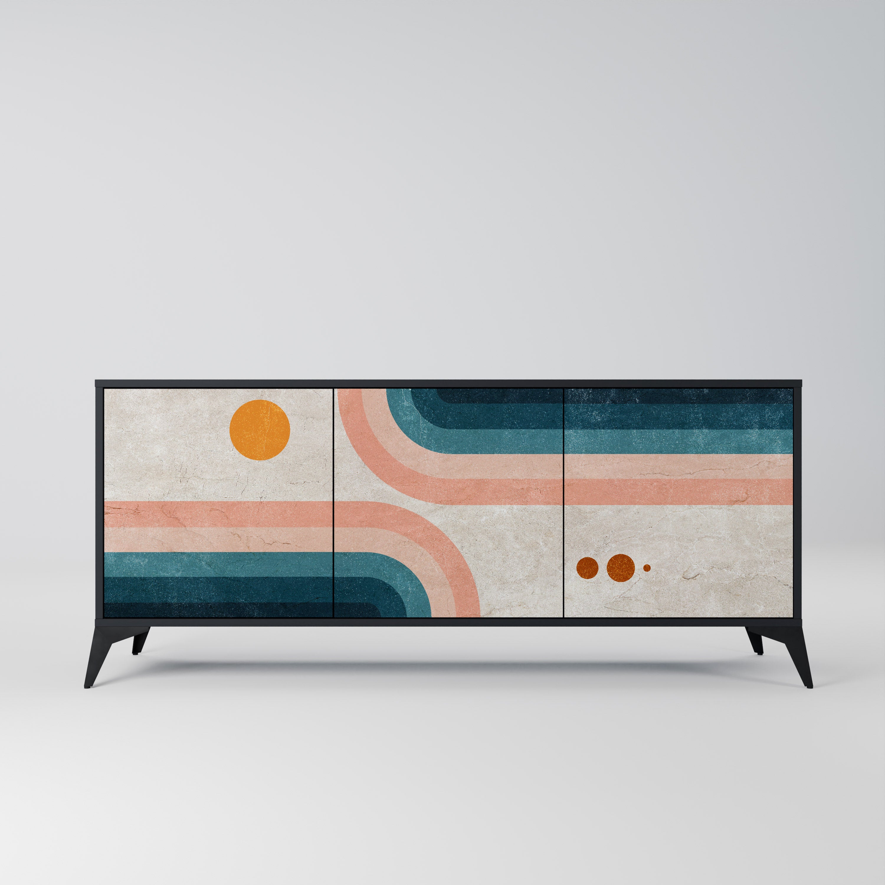 TWO HALVES Aparador de 3 Portas em Acabamento Preto