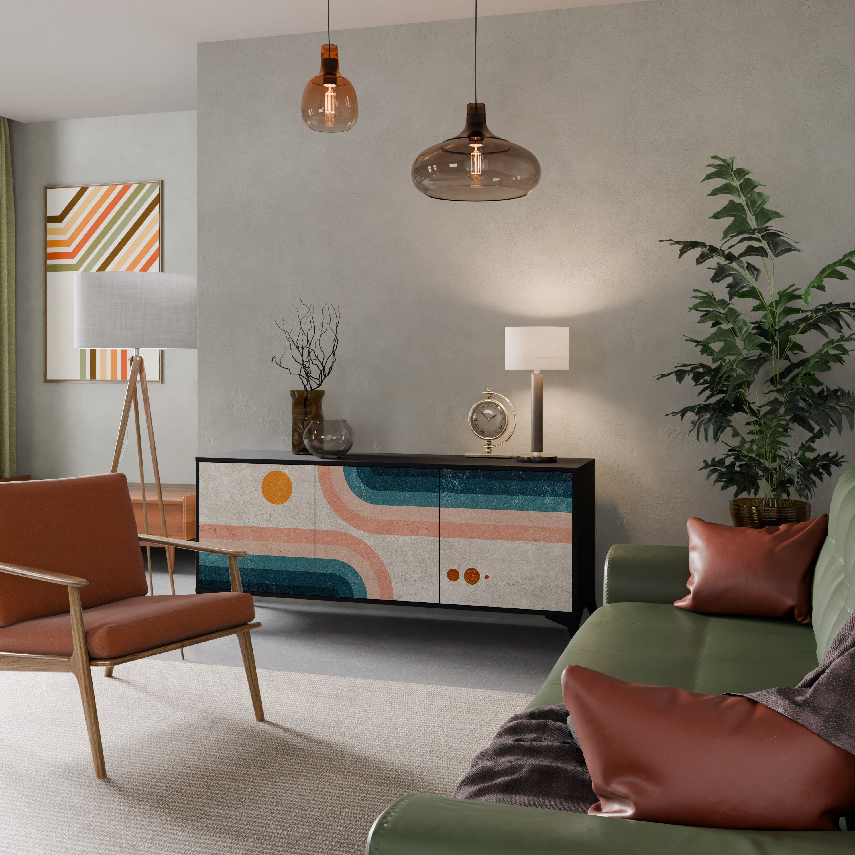 TWO HALVES 3-Door Sideboard in Black Finish