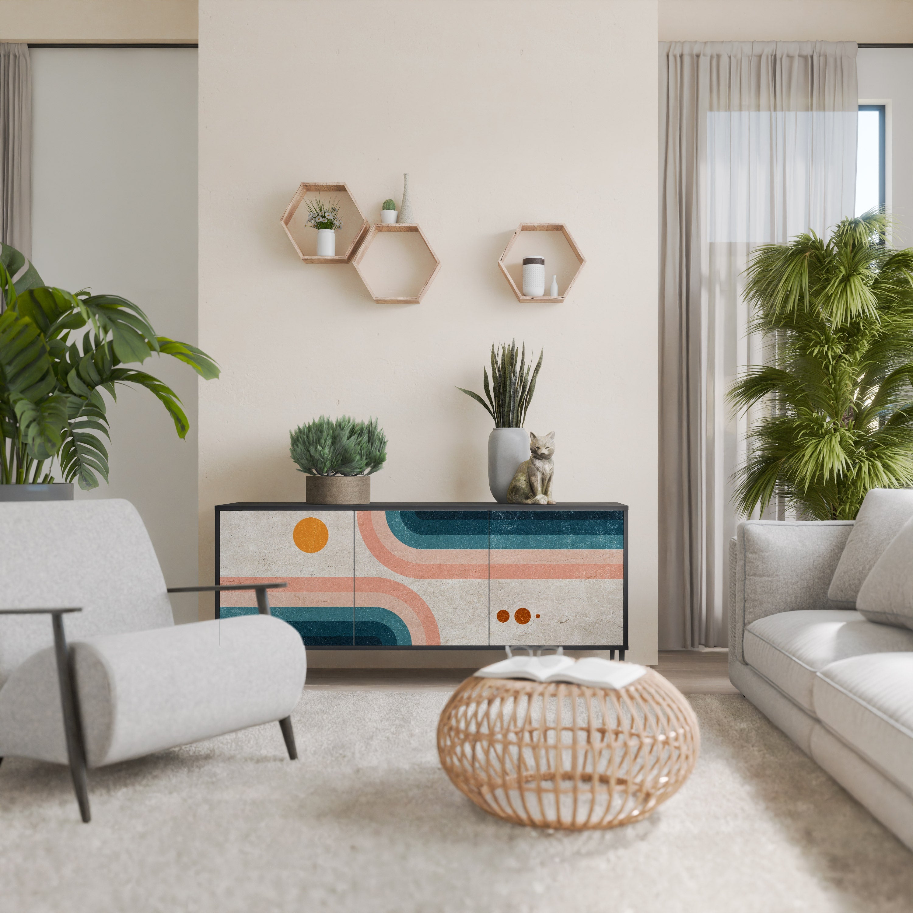 TWO HALVES Aparador de 3 Portas em Acabamento Preto