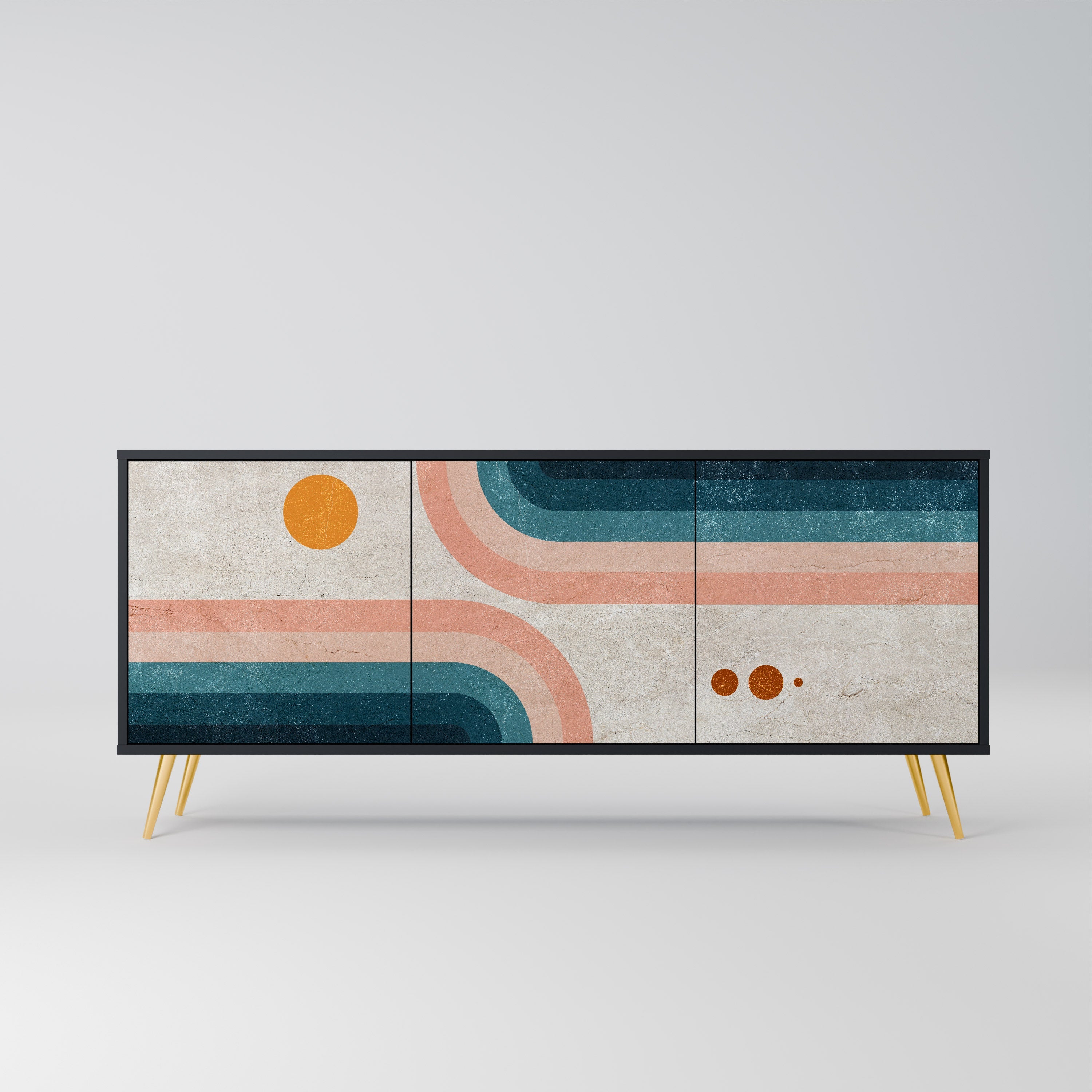 TWO HALVES Aparador de 3 Portas em Acabamento Preto