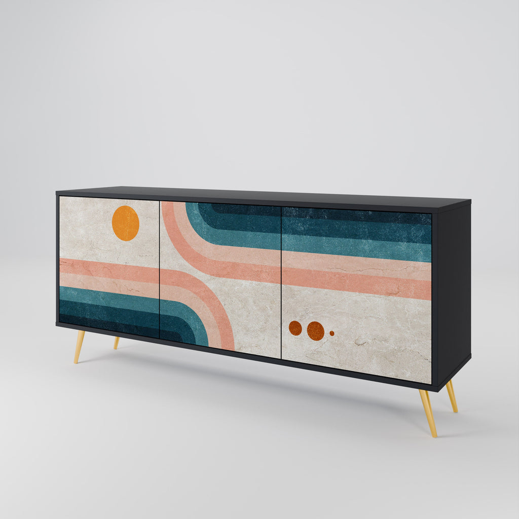 TWO HALVES 3-Door Sideboard in Black Finish