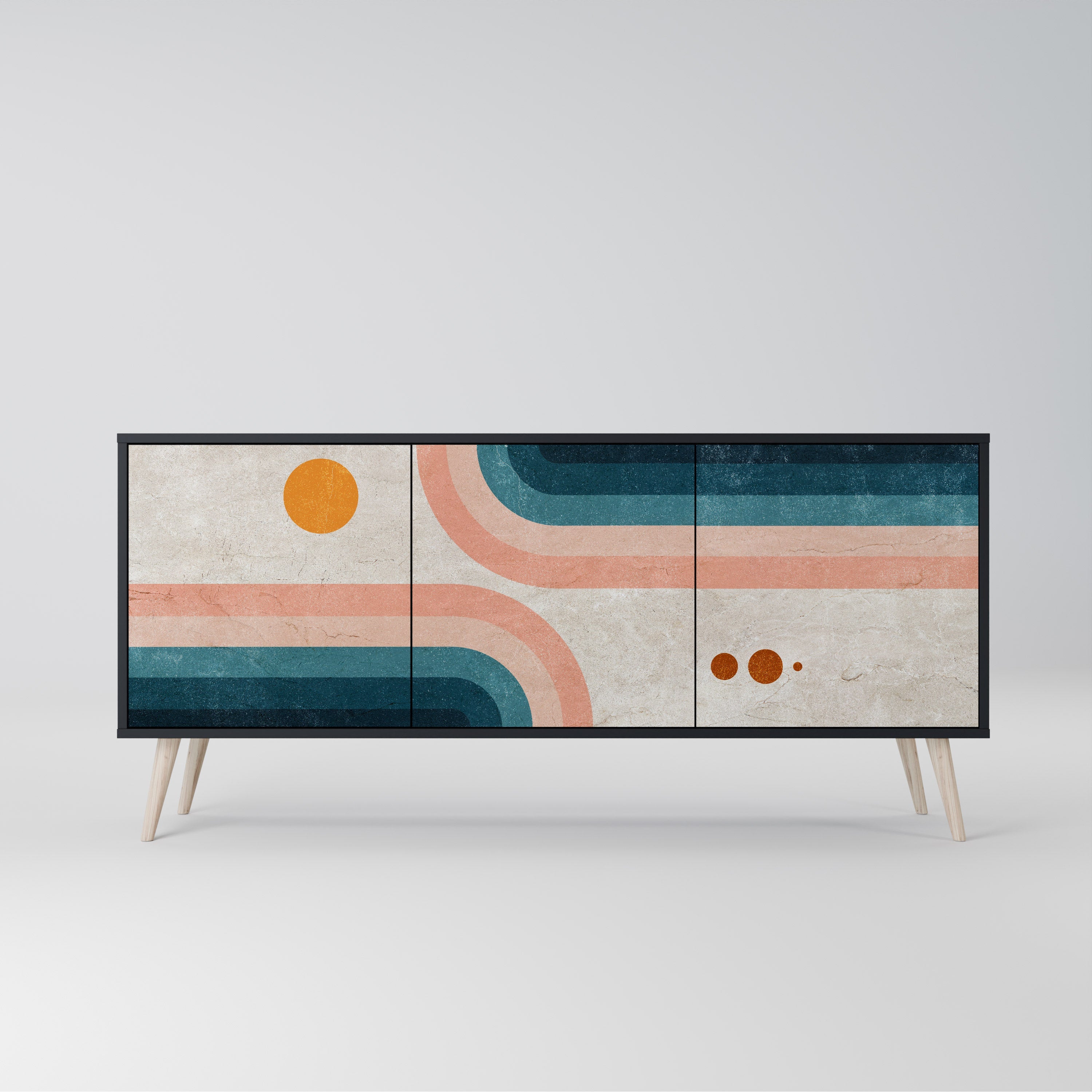 TWO HALVES Aparador de 3 Portas em Acabamento Preto