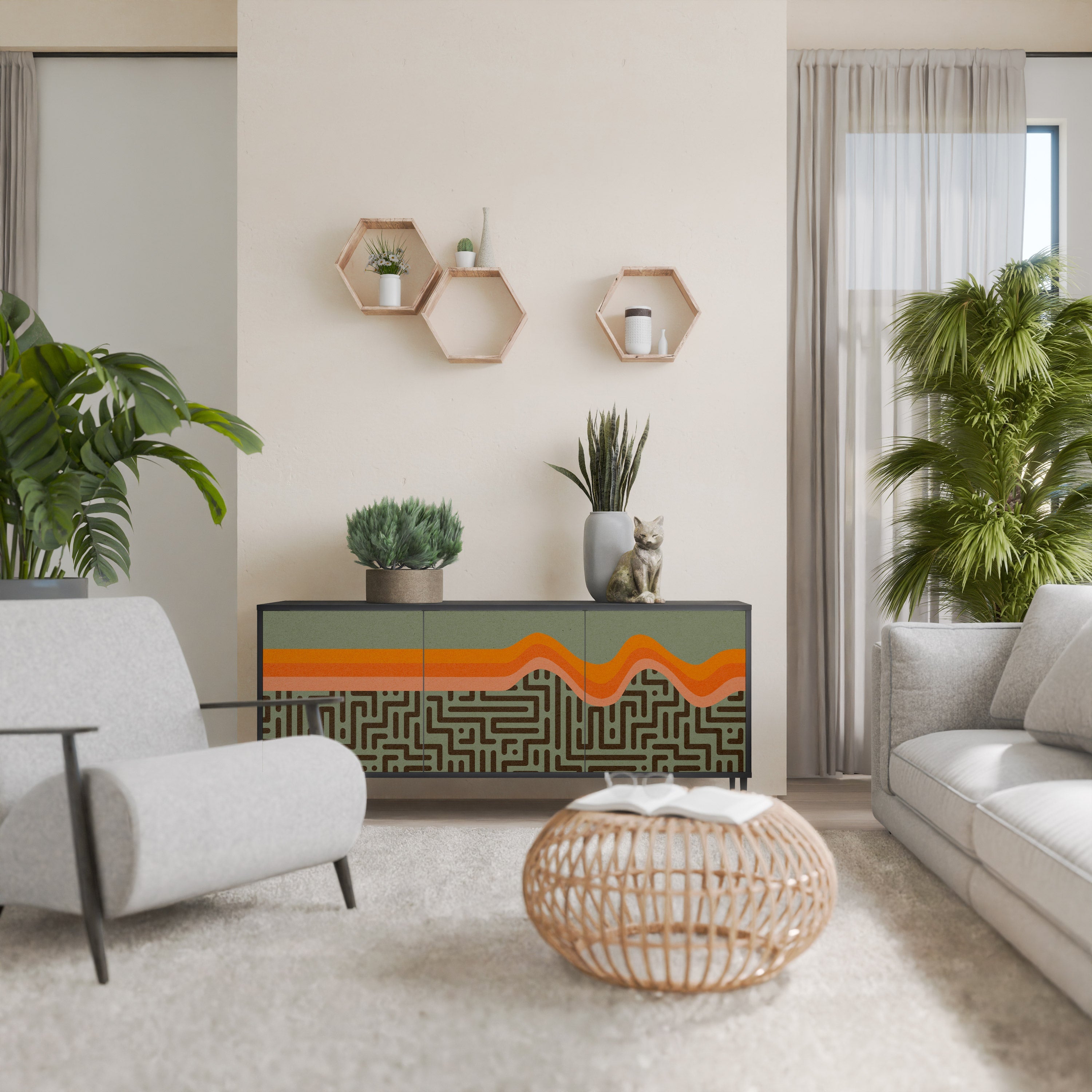 SIMPLE SOLUTIONS Aparador de 3 Portas em Acabamento Preto