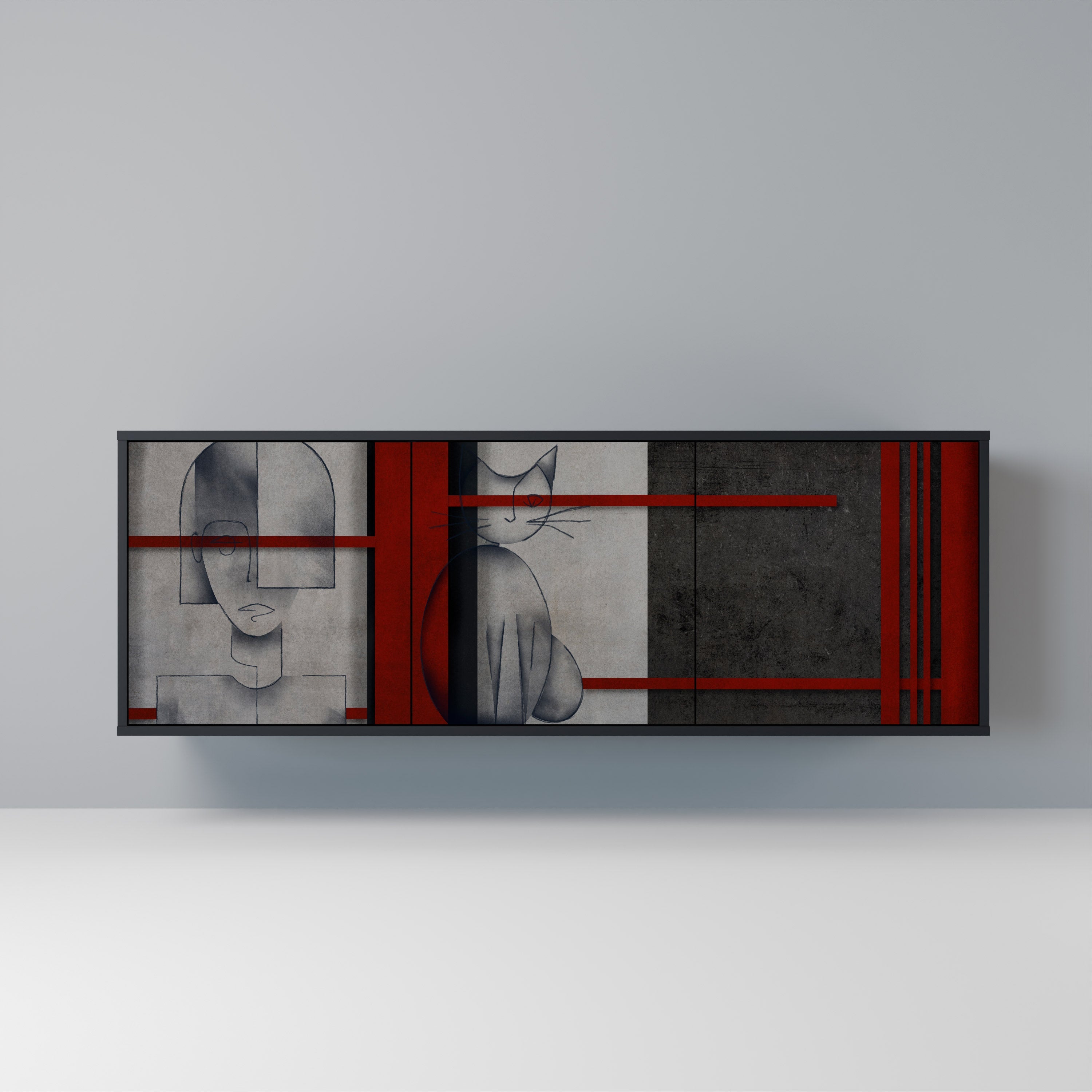 GRAY FIGURES Aparador de 3 Portas em Acabamento Preto