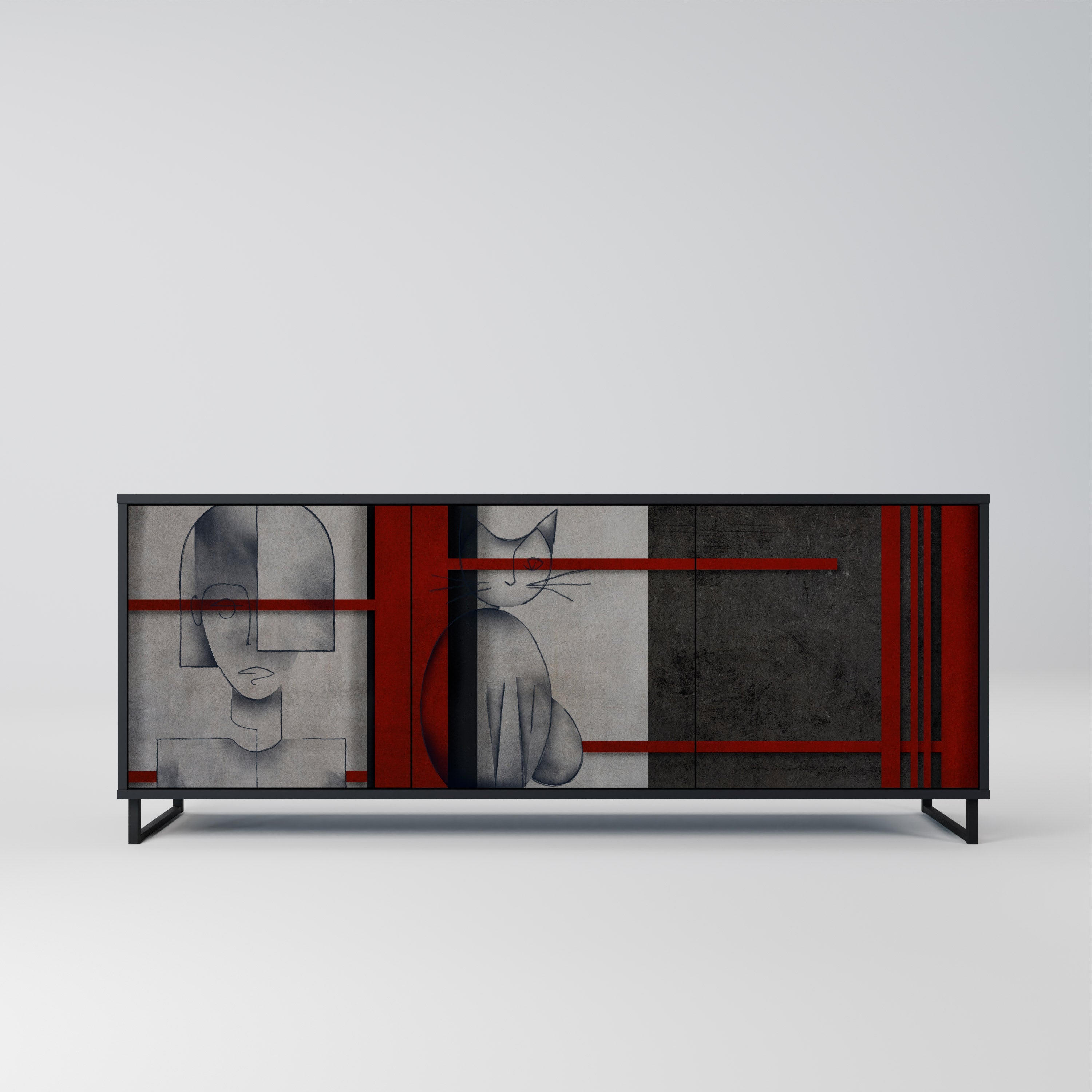 GRAY FIGURES Aparador de 3 Portas em Acabamento Preto