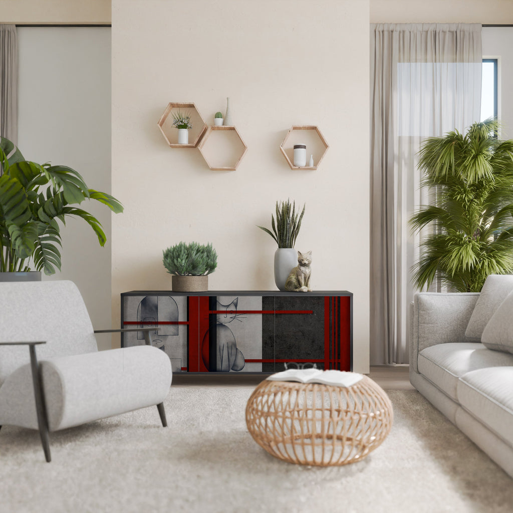 GRAY FIGURES Aparador de 3 Portas em Acabamento Preto