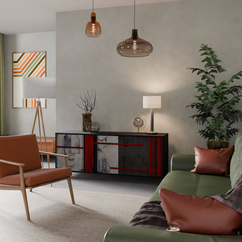 GRAY FIGURES Aparador de 3 Portas em Acabamento Preto