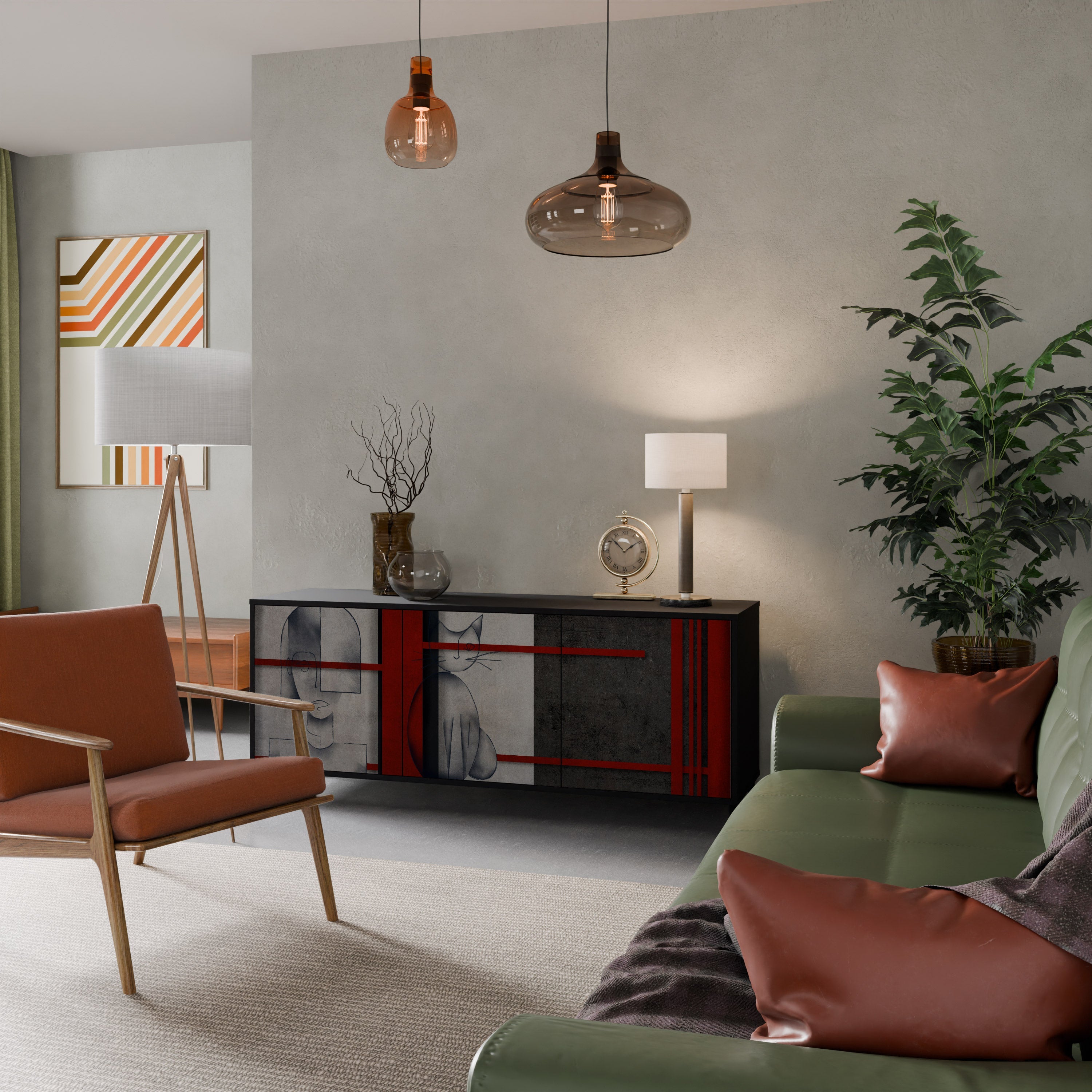 GRAY FIGURES Aparador de 3 Portas em Acabamento Preto