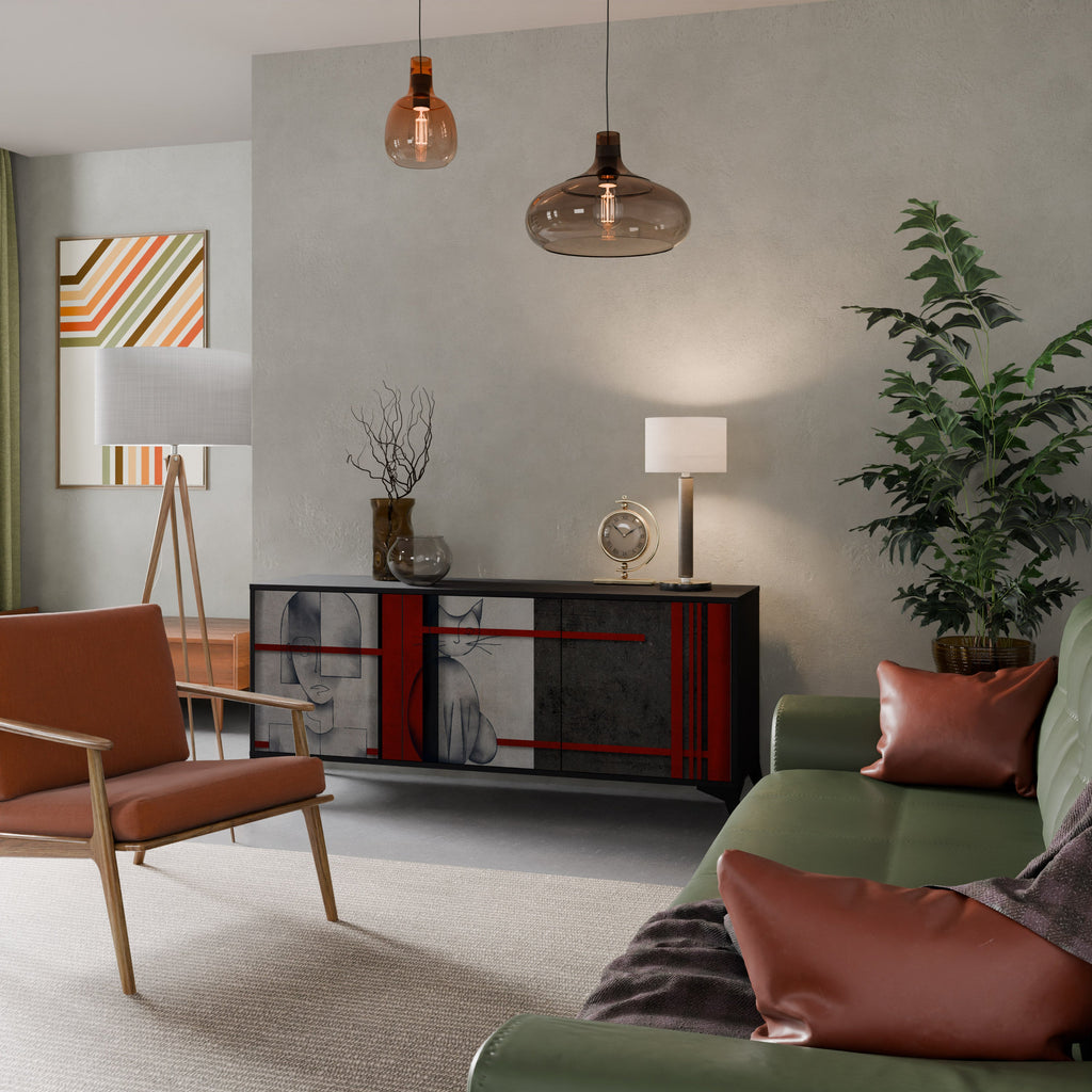 GRAY FIGURES Aparador de 3 Portas em Acabamento Preto