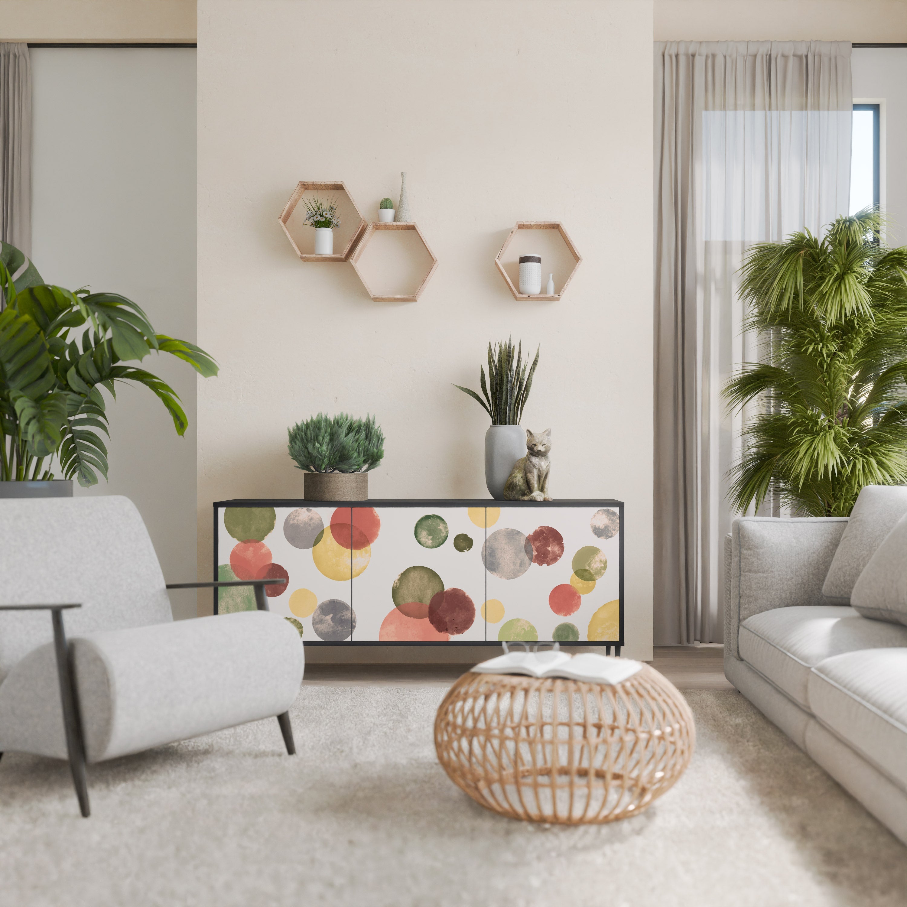 FLEETING HAPPINESS Aparador de 3 Portas em Acabamento Preto