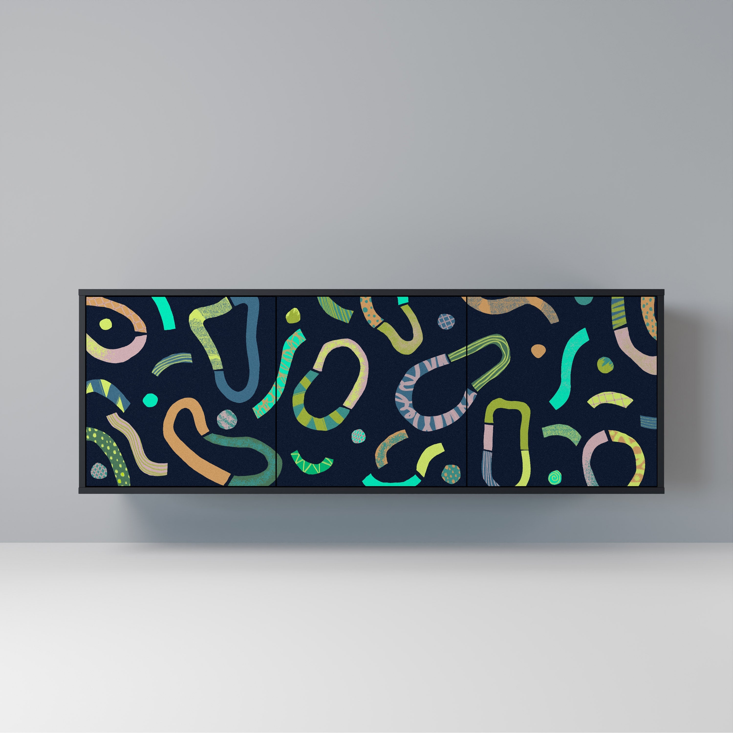 CONTRAST DANCE Aparador de 3 Portas em Acabamento Preto