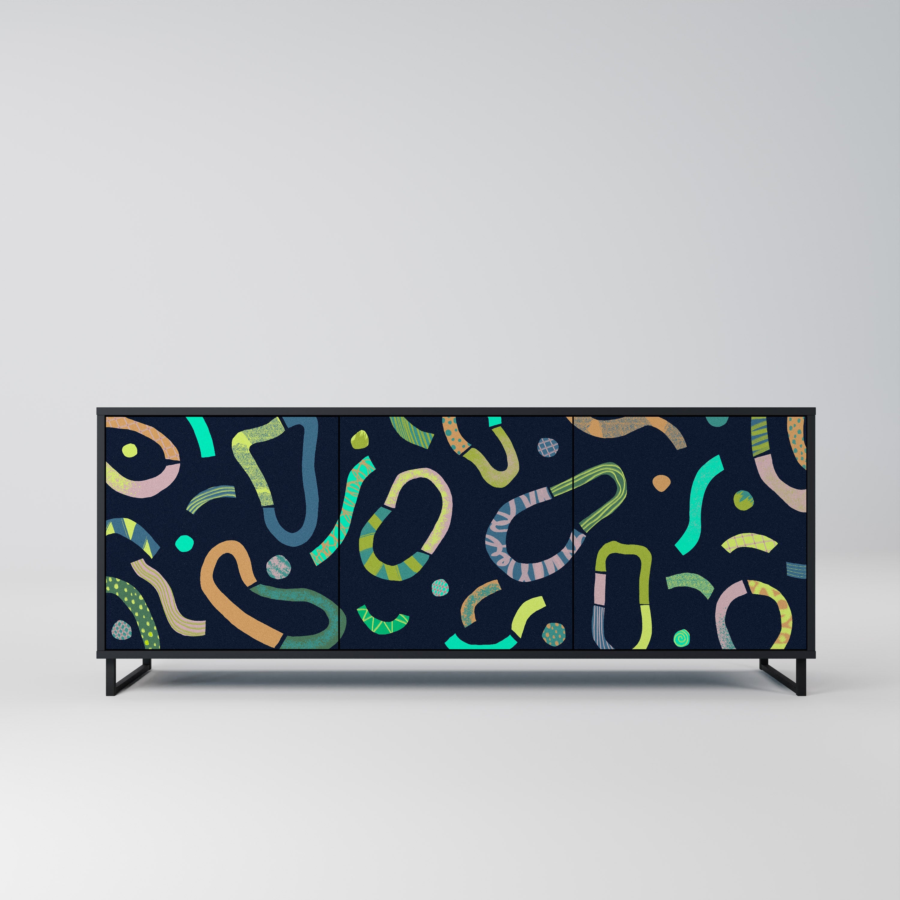 CONTRAST DANCE Aparador de 3 Portas em Acabamento Preto