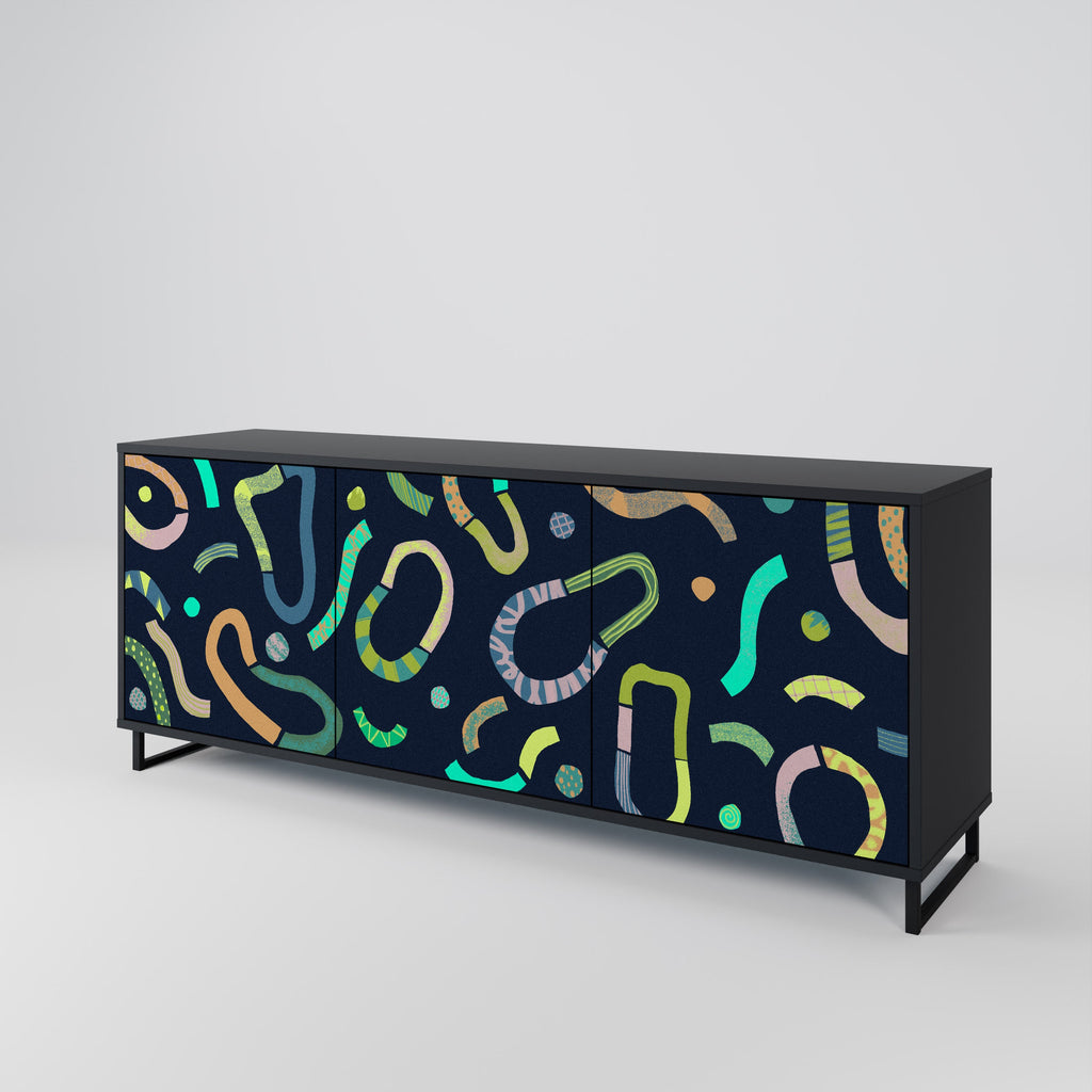 CONTRAST DANCE Aparador de 3 Portas em Acabamento Preto