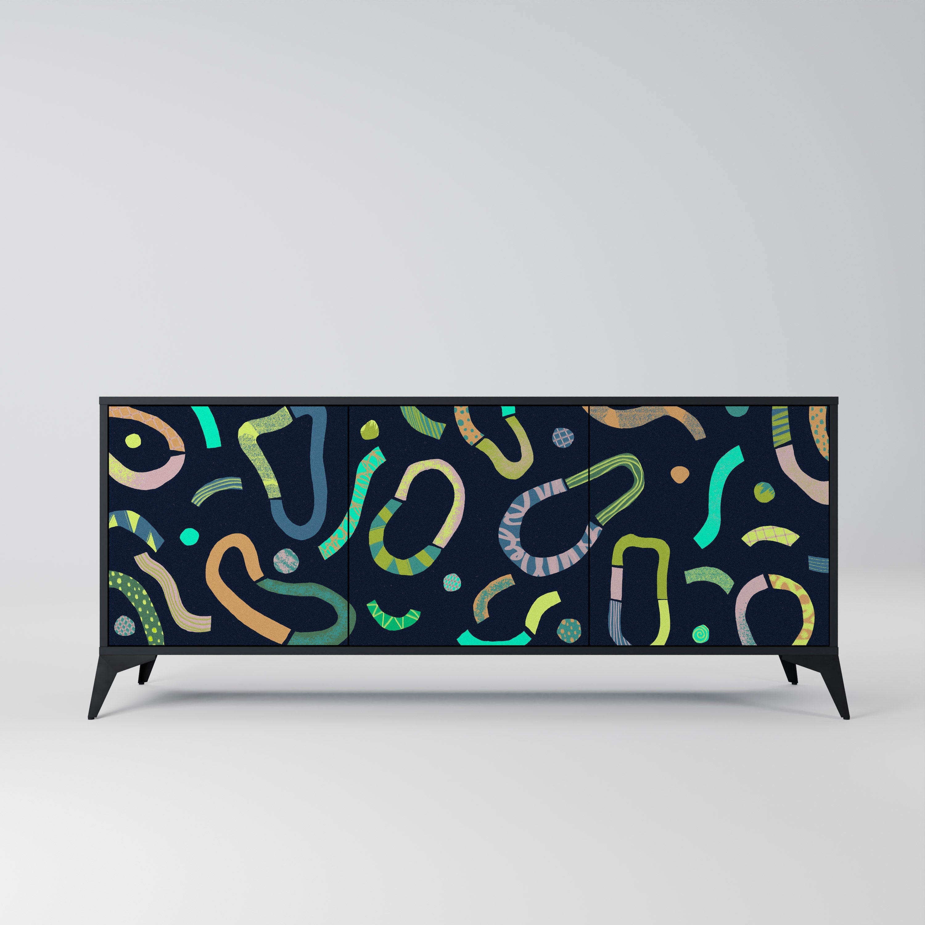 CONTRAST DANCE Aparador de 3 Portas em Acabamento Preto