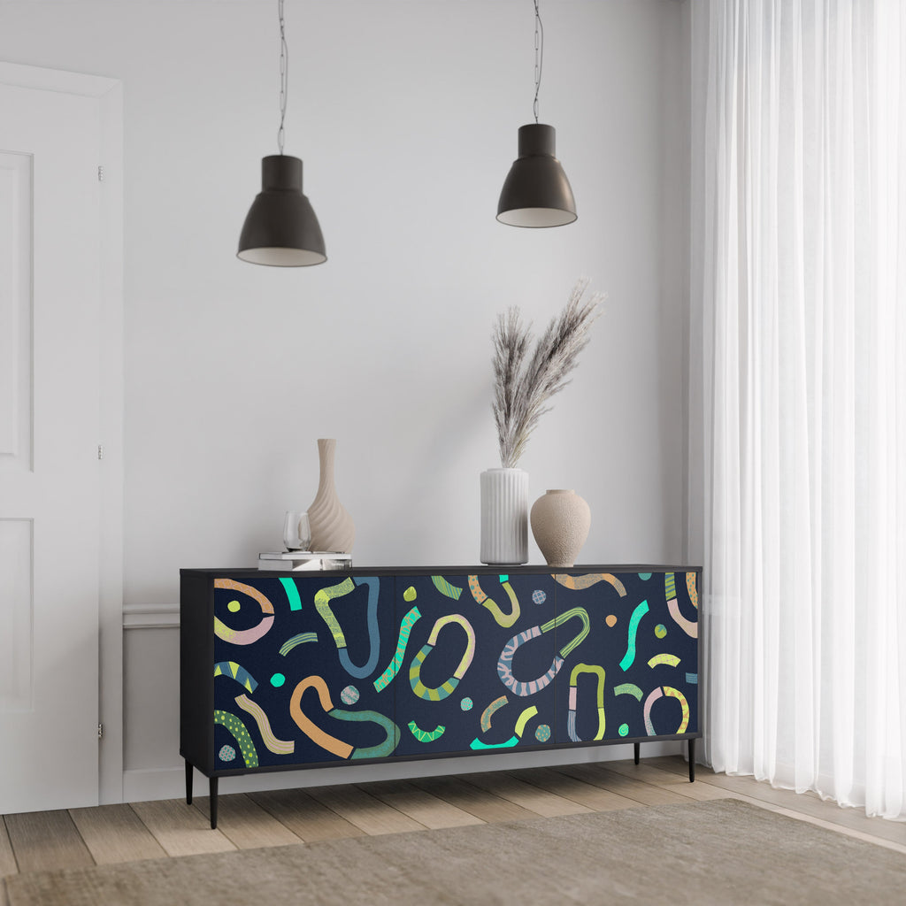 CONTRAST DANCE Aparador de 3 Portas em Acabamento Preto