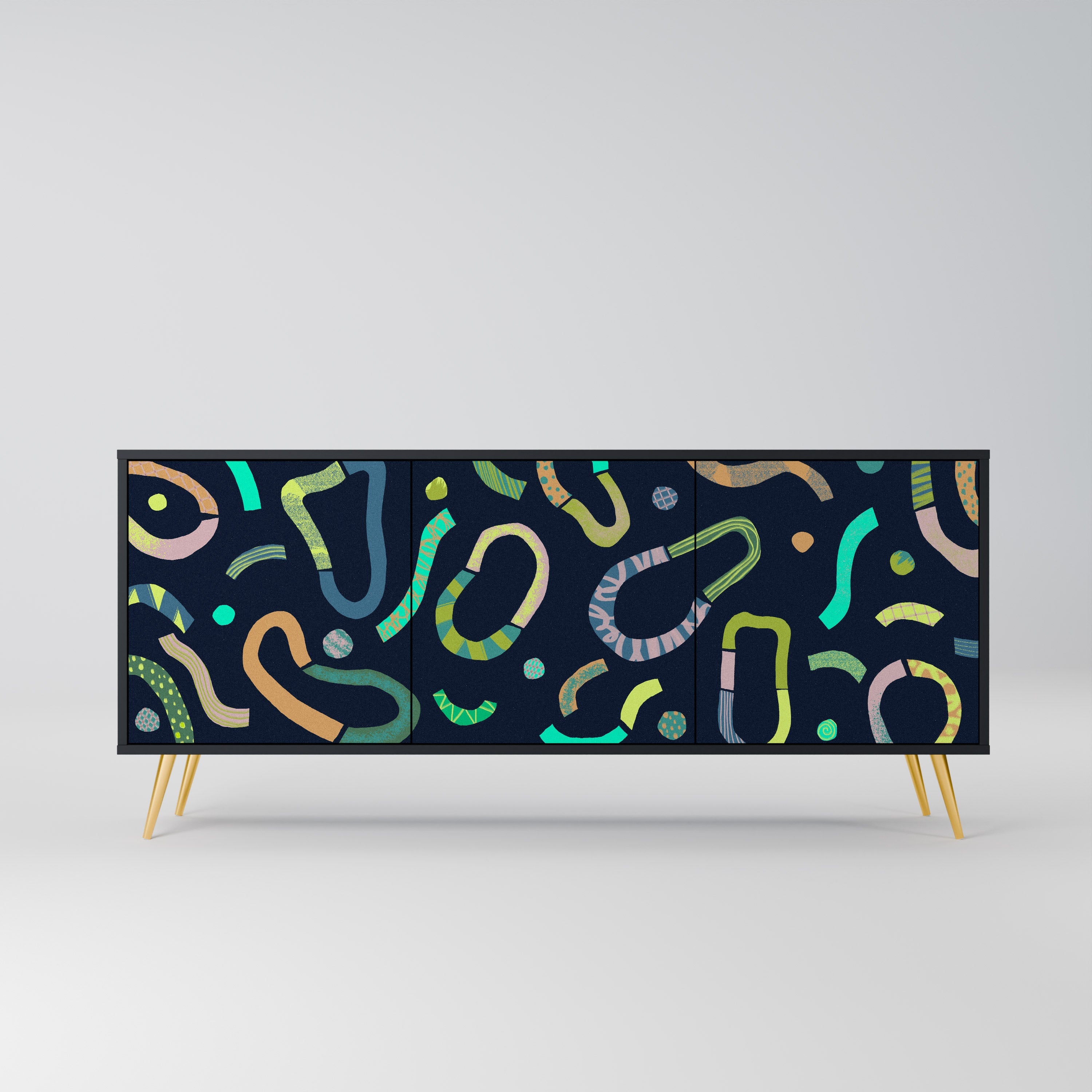 CONTRAST DANCE Aparador de 3 Portas em Acabamento Preto