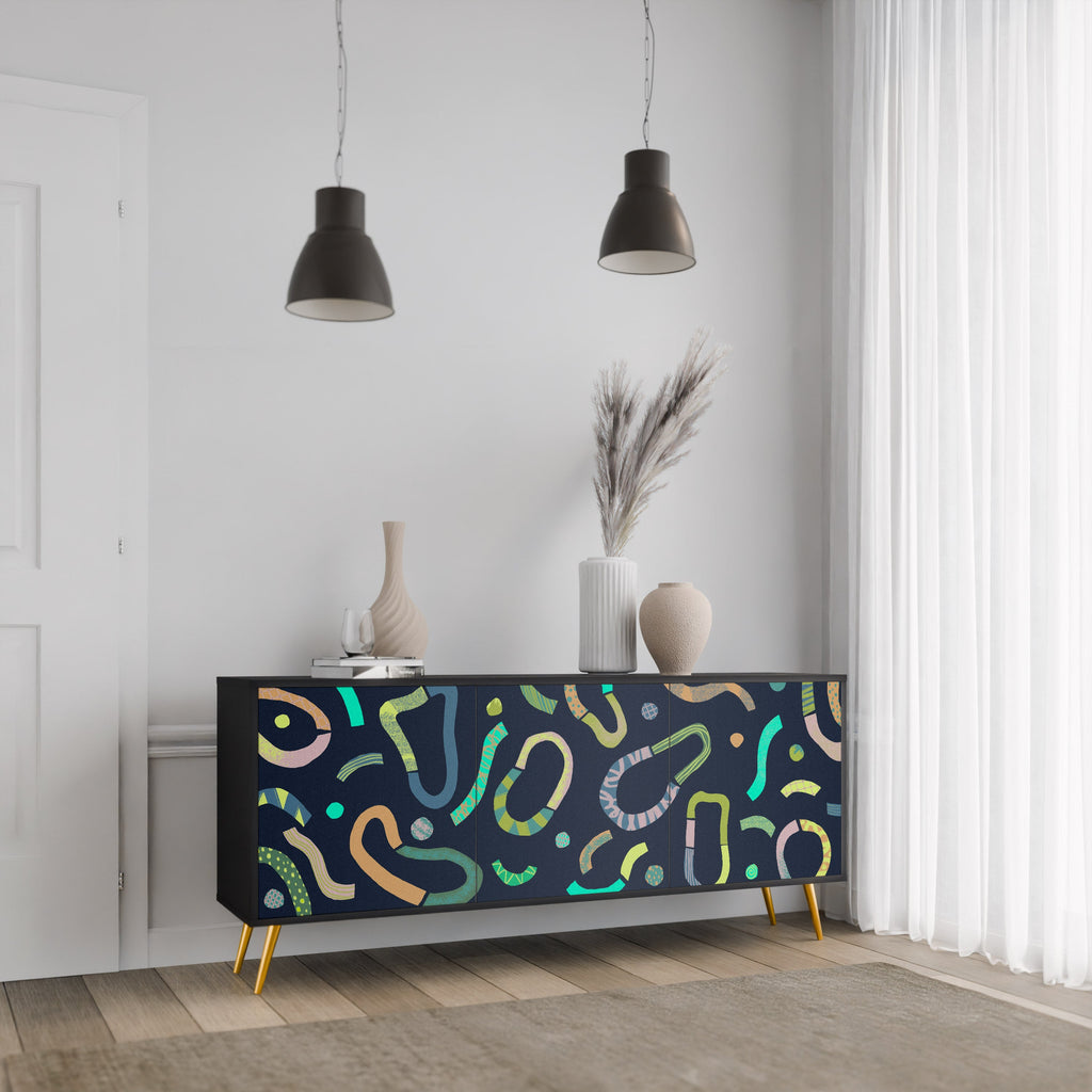 CONTRAST DANCE Aparador de 3 Portas em Acabamento Preto